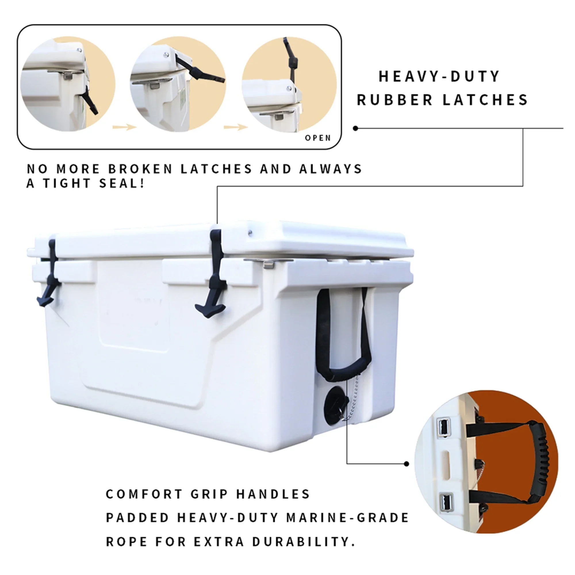 Segmart 65QT Hard Insulated Portable Cooler for Camping, Ultra-Light Insulated Ice Chest Box with 2 Wheels, Leak-Proof Cooler for Drink, Beverage, Beach, Camping, Picnic, Barbecue, Khaki