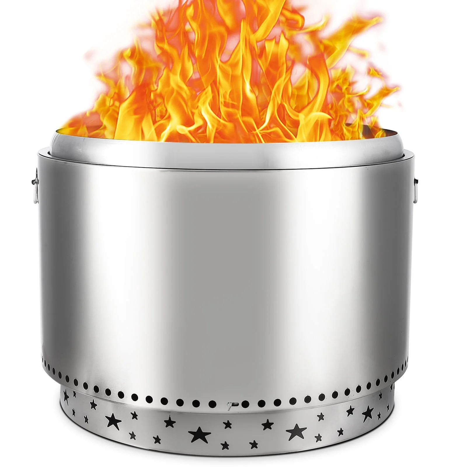 EDTara Portable 27'' Smokeless Fire Pit, Outdoor Stainless Steel Wood Burning Stove with Star Hollow Pattern, Perfect for Camping