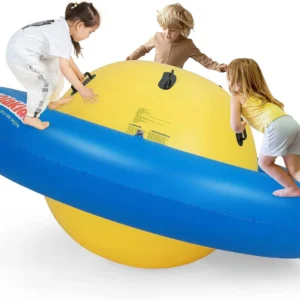 OLAKIDS 8FT Inflatable Dome Rocker Bouncer, Outdoor Kids Giant Roll and Play Seesaw Rocker with 6 Secure Handles, Max Weight 250 LBS, Toddlers Climbing Game Toy Backyard Play Center Equipment
