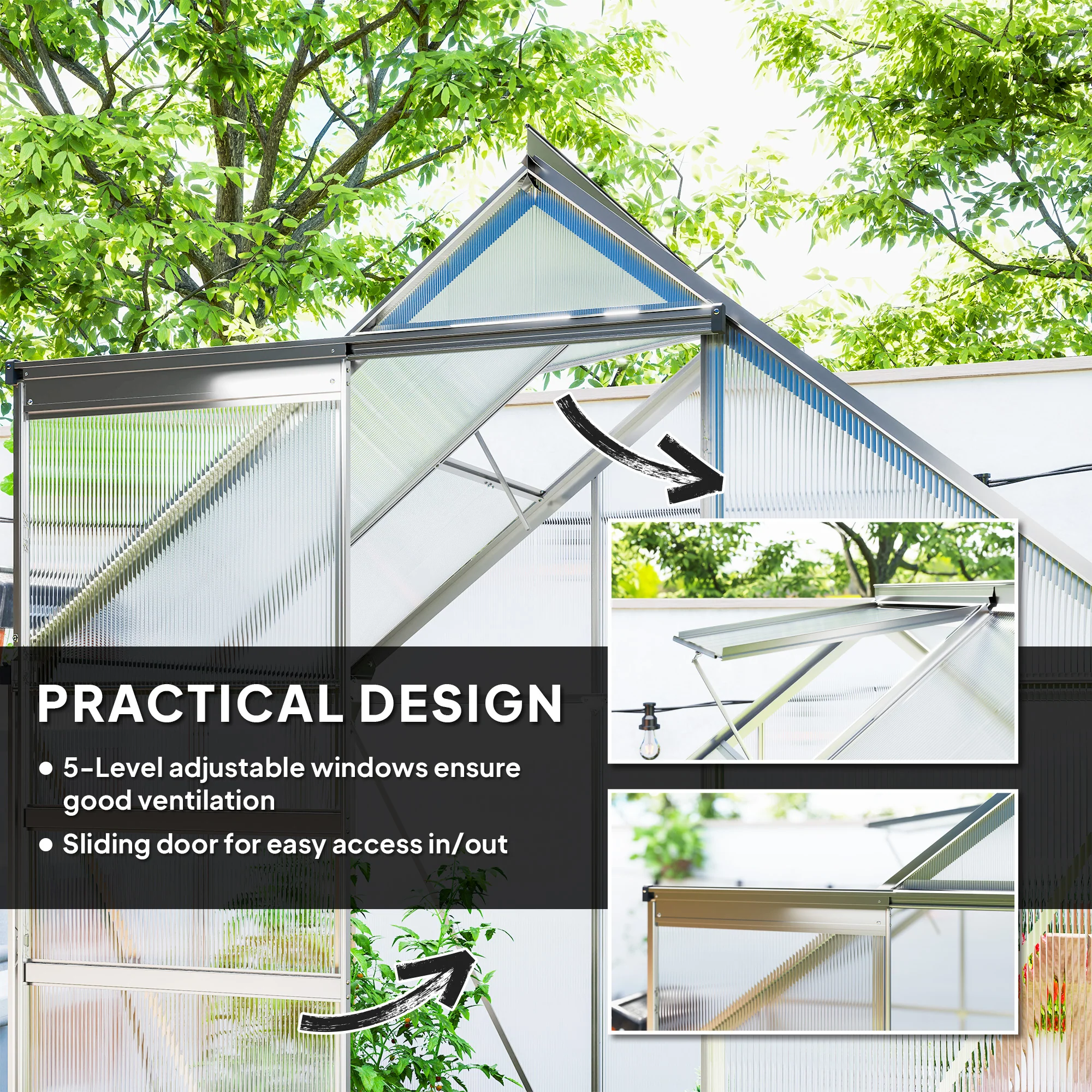 Outsunny 6' x 4' x 6.6' Polycarbonate Greenhouse Walk-in Green House Clear