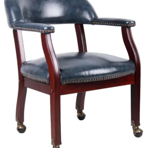 Boss Office Captains Chair in Blue and Mahogany with Casters