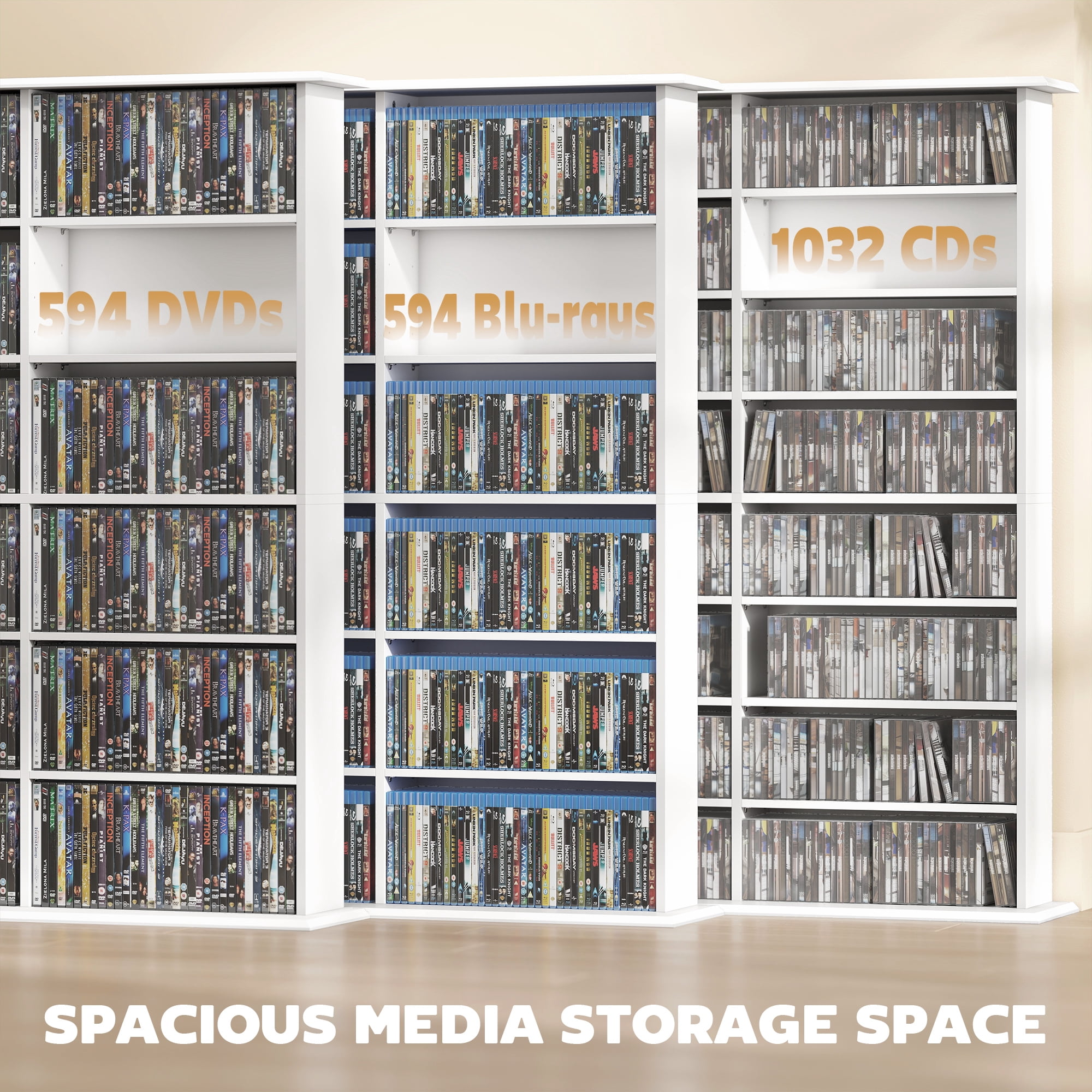 HOMCOM Media Storage Cabinet, 8-Tier DVD Shelf for 1032 CDs or 594 DVDs
