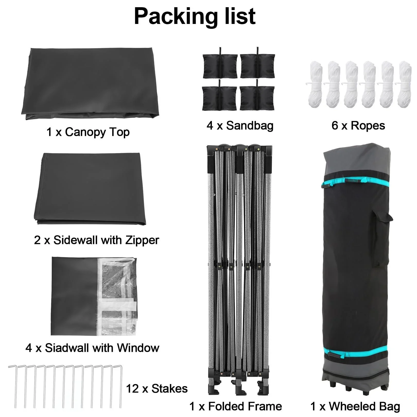 COBIZI 10x20 Heavy Duty Pop up Canopy Tent with 6 sidewalls Easy Up Commercial Outdoor Canopy Wedding Party Tent for Beach All Season Wind & Waterproof Gazebo with Roller Bag,Black(Frame Thickened)