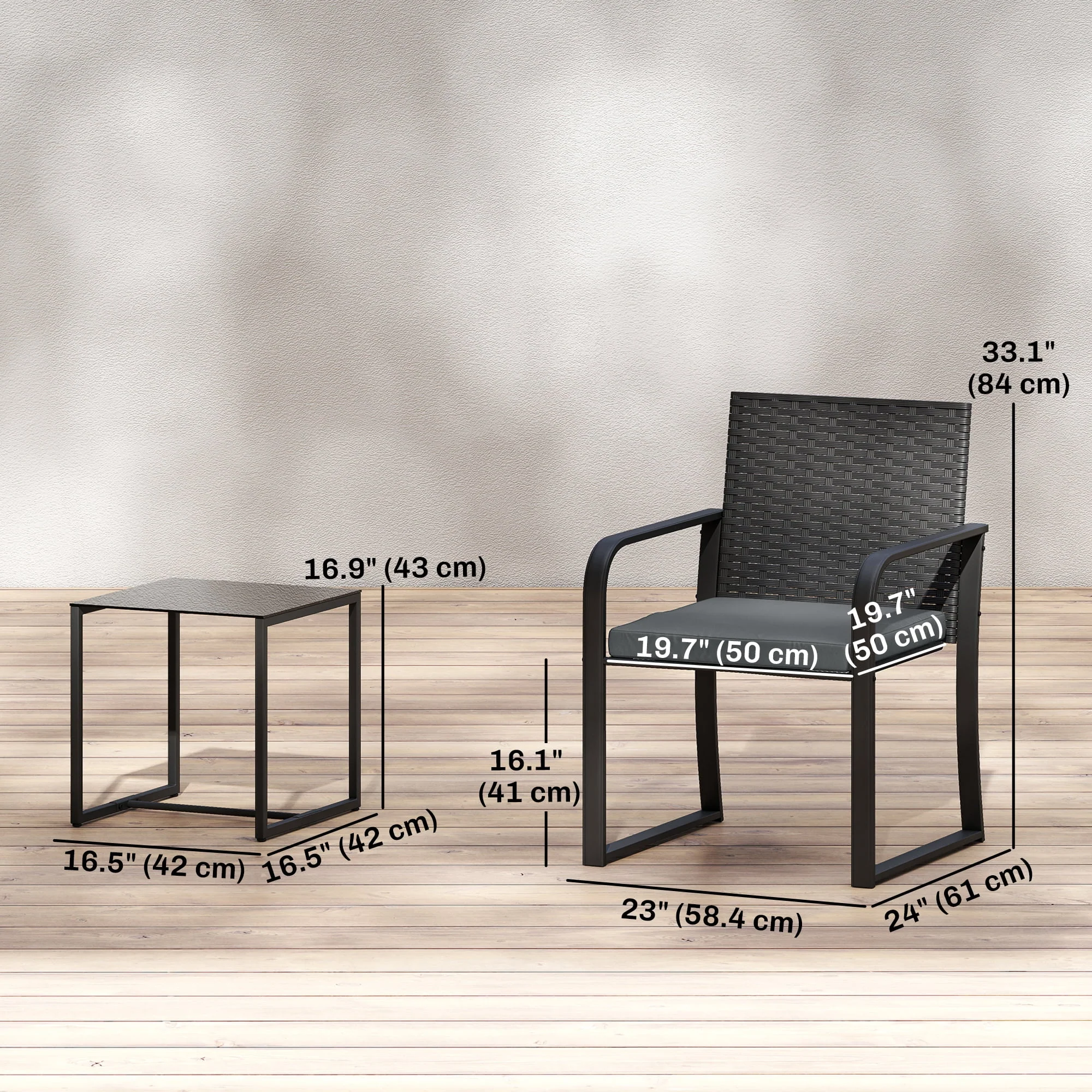 Outsunny Wicker Patio Furniture Bistro Set with Cushion Mesh Seat, Grey