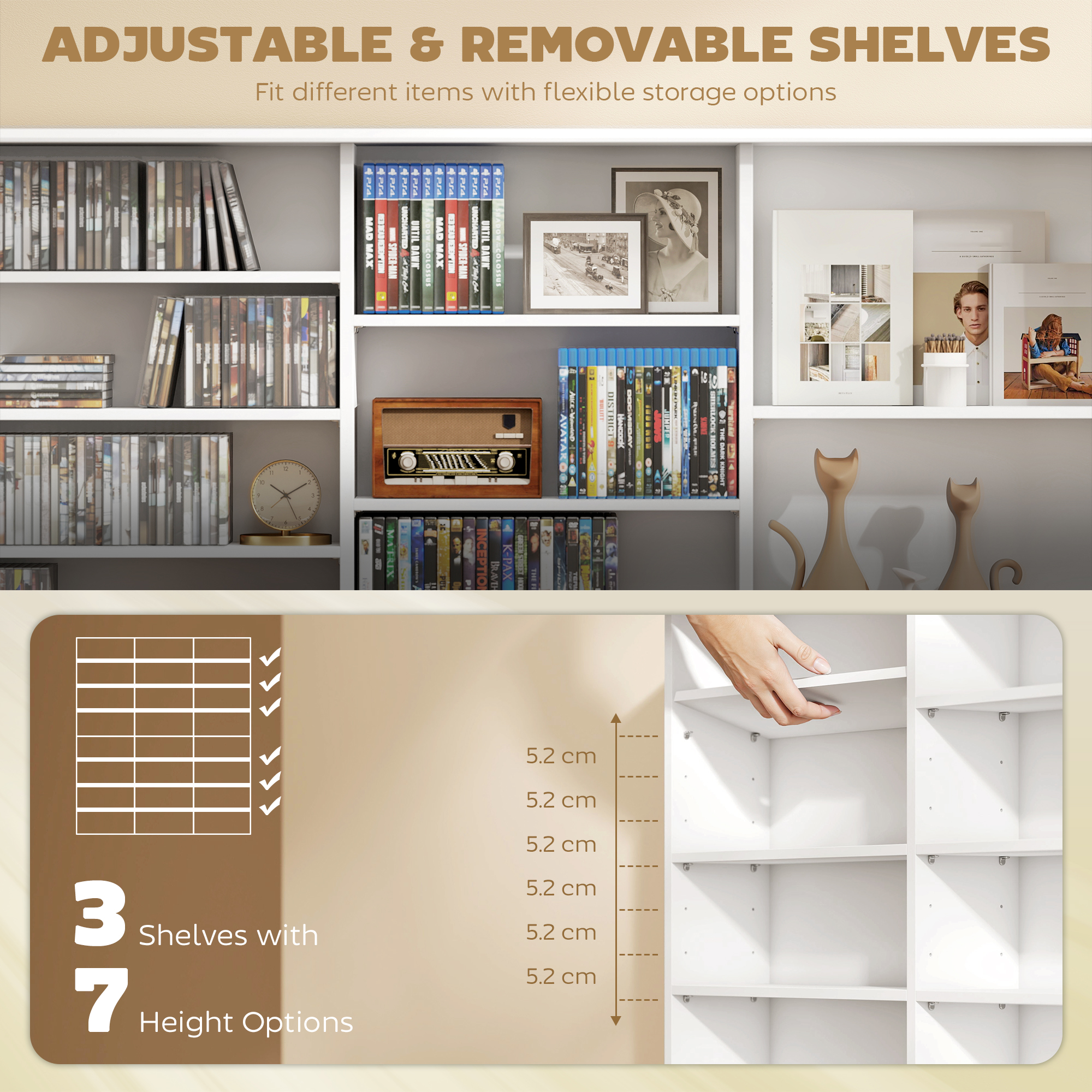 HOMCOM Media Storage Cabinet, 8-Tier DVD Shelf for 1032 CDs or 594 DVDs