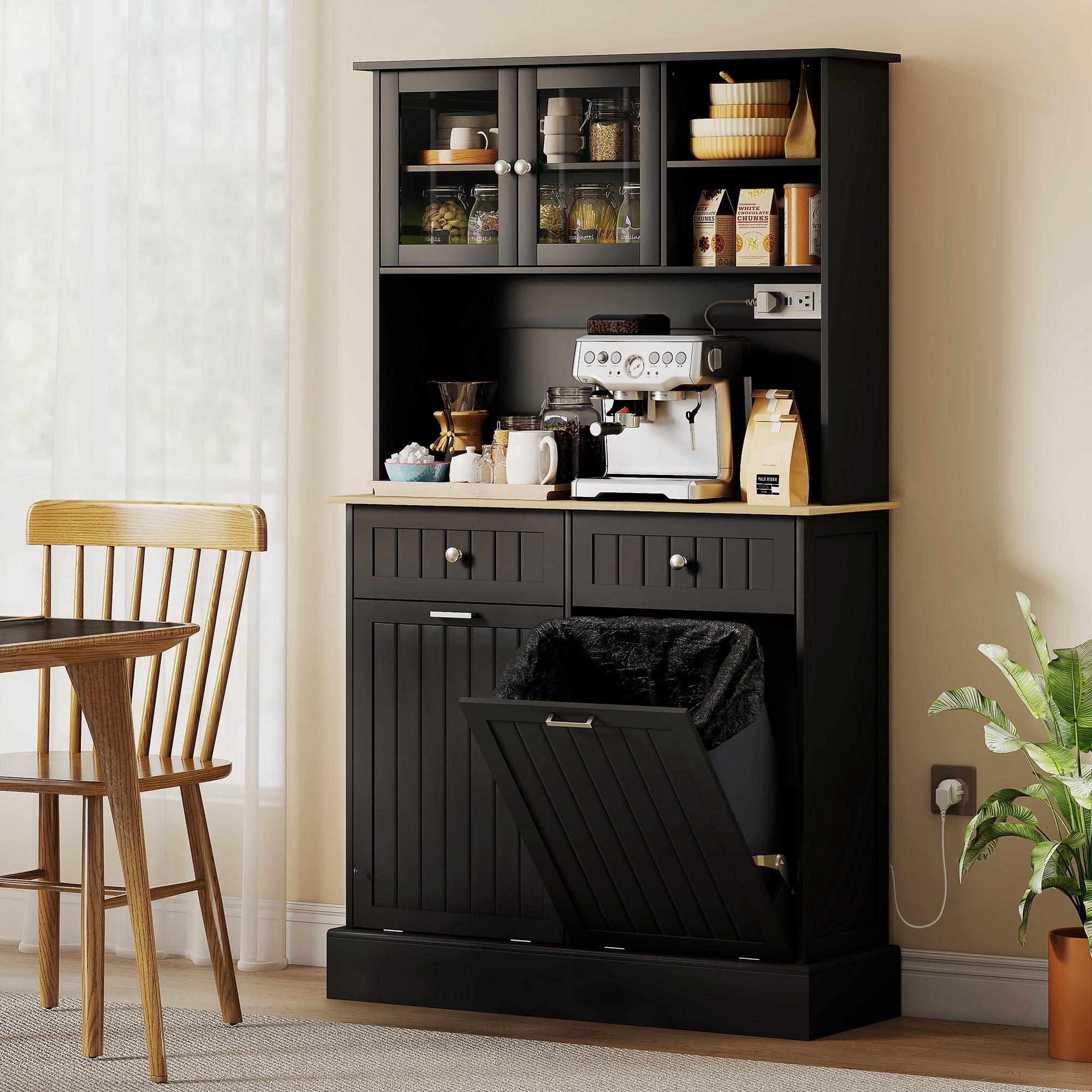 HOMCOM Kitchen Pantry Cabinet, Storage Cabinet w/ Charging Station