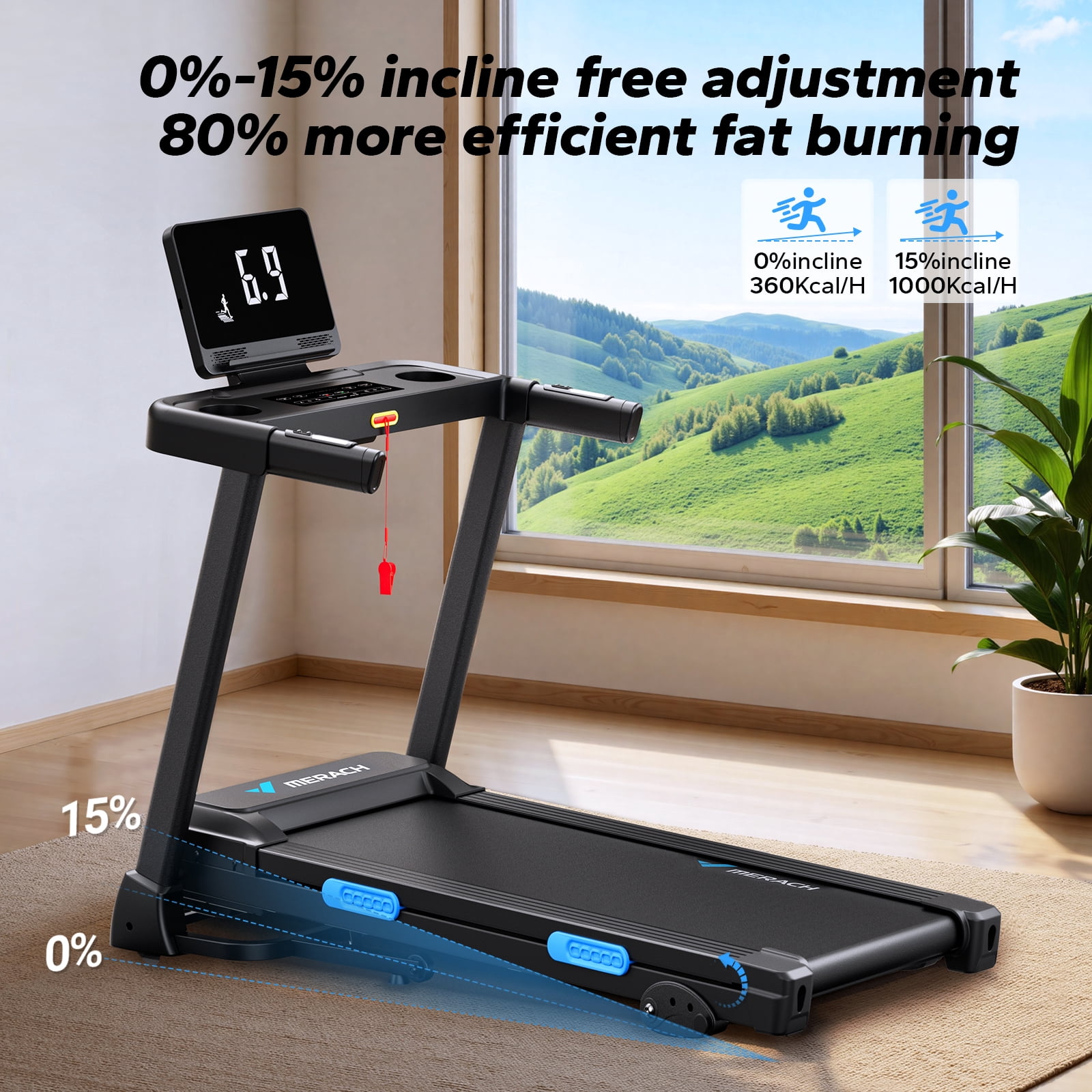 MERACH Folding Treadmill with , Fitness Treadmill for Home with APP, 300 lbs Capacity