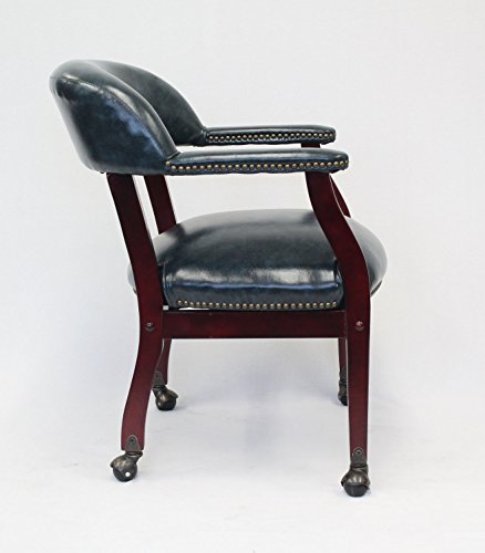 Boss Office Captains Chair in Blue and Mahogany with Casters