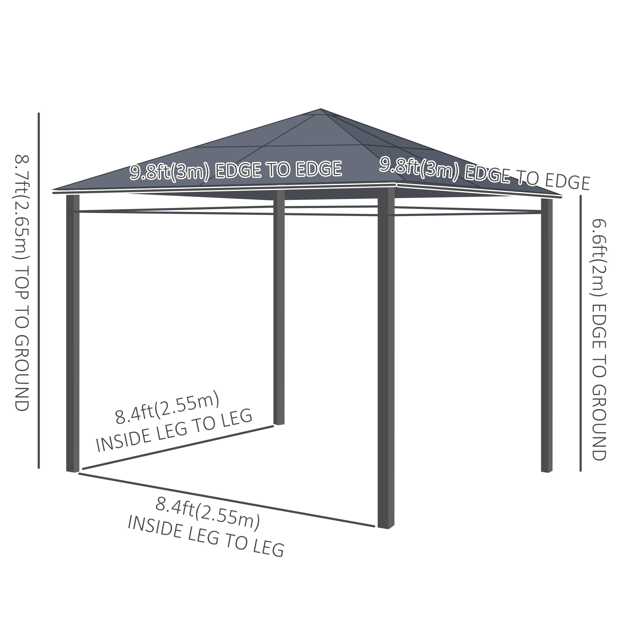 Outsunny 10' x 10' Hardtop Gazebo Canopy, Outdoor Patio Gazebo, Dark Grey