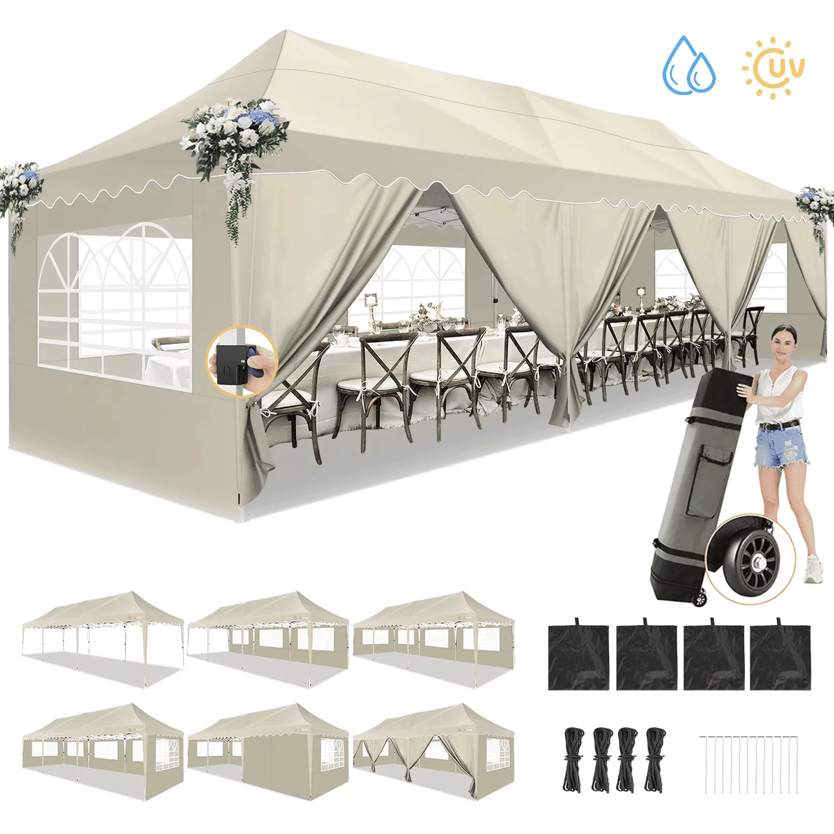COBIZI 10X20 Pop up Canopy Tent with 6 Removable Side Walls Heavy Duty,Waterproof Adjustable Outdoor Event Party tent Parties,Commercial Instant Portable,Weddings,Camping,with Wheeled Bag,Gray