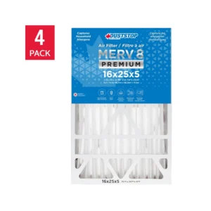 Duststop 16x25x5 MERV 8 Premium Pleated Furnace Filter, 4-pack
