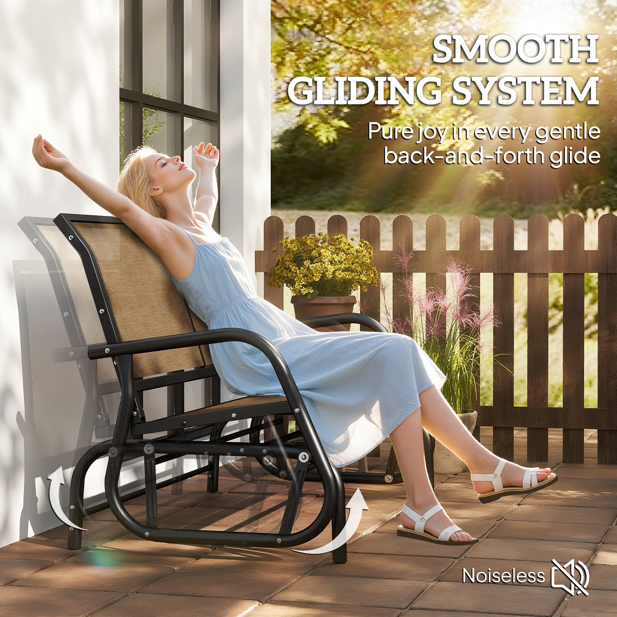 Outsunny Double Glider Outdoor Steel Sling Fabric Gliding Bench