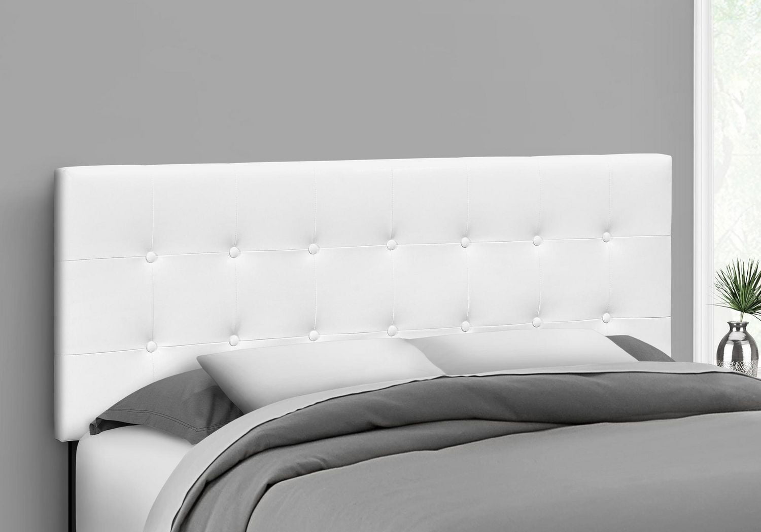Monarch Specialties Bed, Headboard Only, Queen Size, Bedroom, Upholstered, Pu Leather Look, White, Transitional