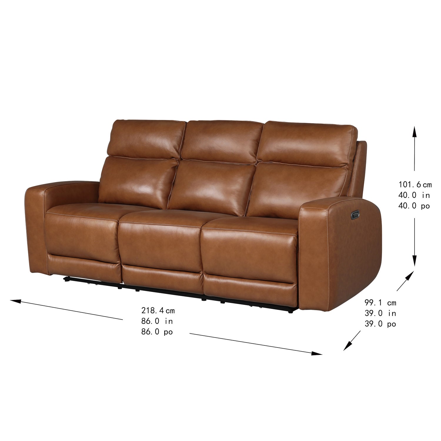 NiceLink Marlowe Top Grain Leather Power Sofa with Lumbar Support
