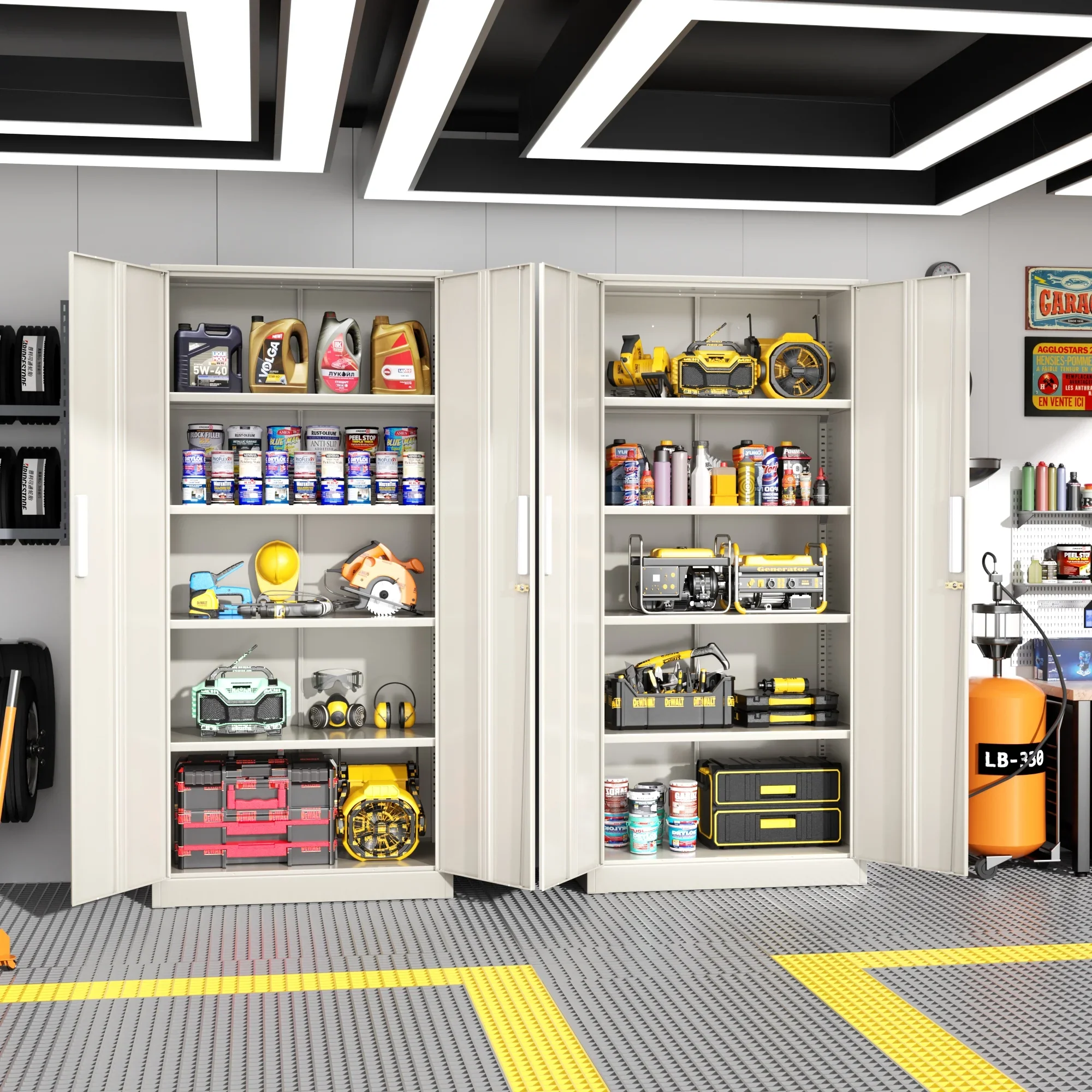 SOLAURA 71" Metal Garage Storage Cabinet with Locking Doors and Adjustable Shelves for Home, Office(Black)
