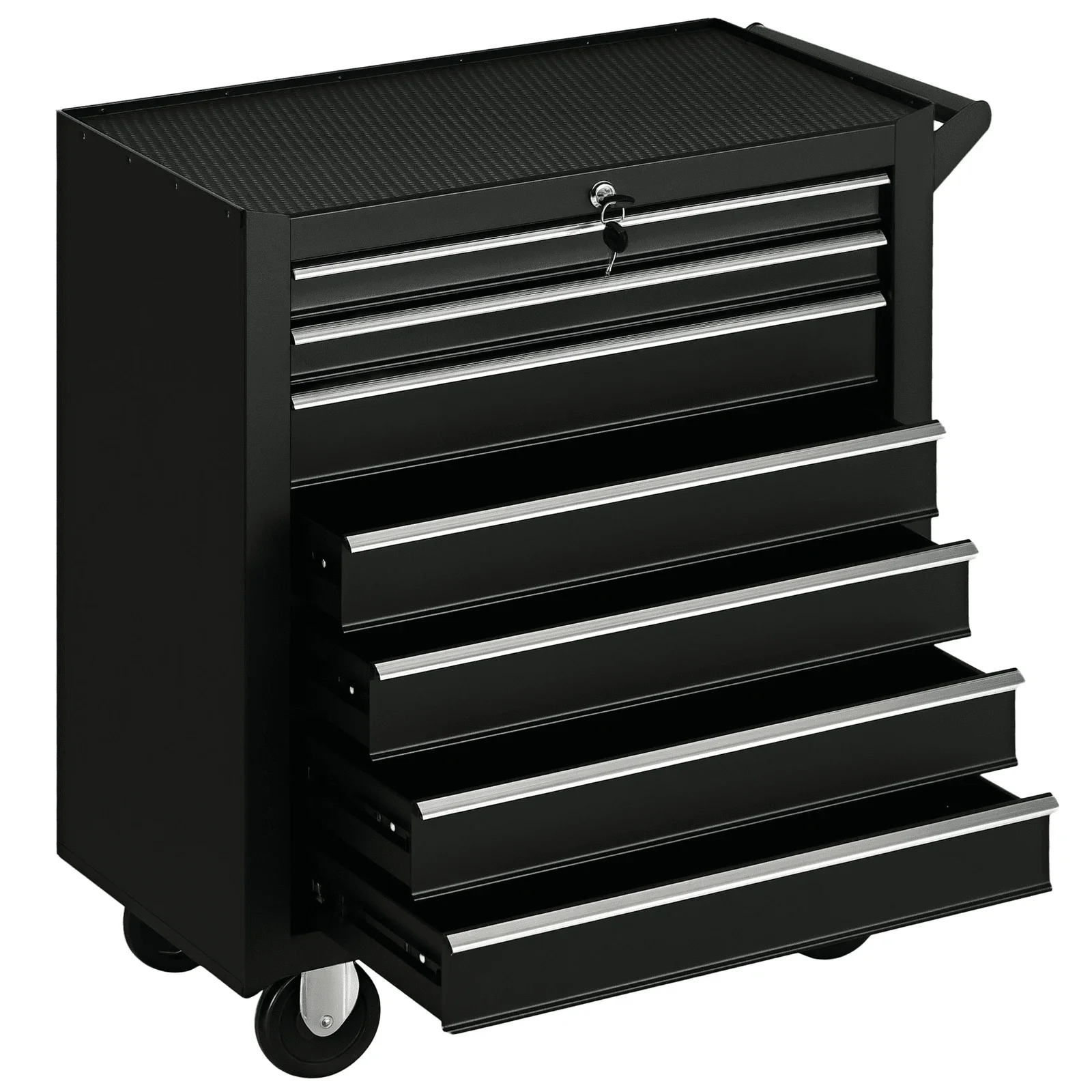 HOMCOM 7 Drawer Tool Chest Mobile Lockable Toolbox with Handle and Wheels