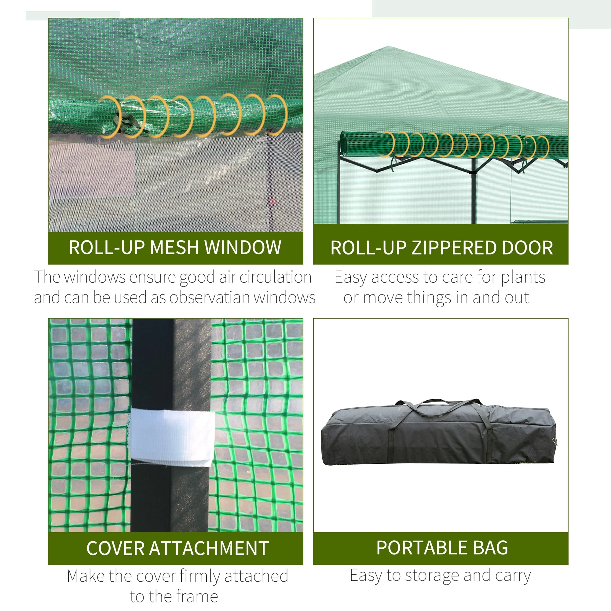 Outsunny 8' x 6' Portable Pop Up Greenhouse Walk-in Hot House with Roll-up Door & 2 Windows Outdoor for Plants Garden Foldable, Green