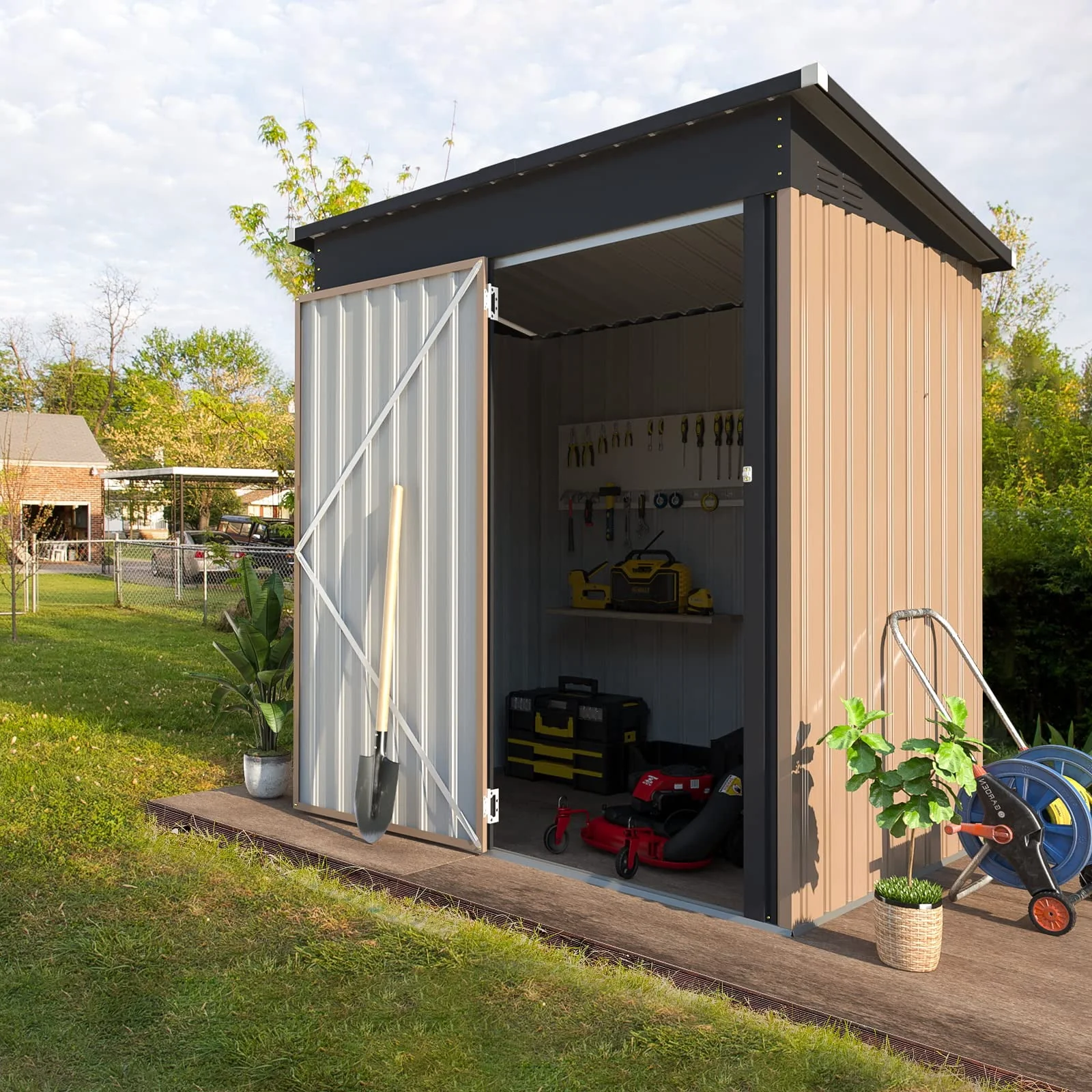 AECOJOY 5 x 3 FT Outdoor Storage Shed with Lockable Door, Metal Cabinet for Patio Garden Backyard in Gray