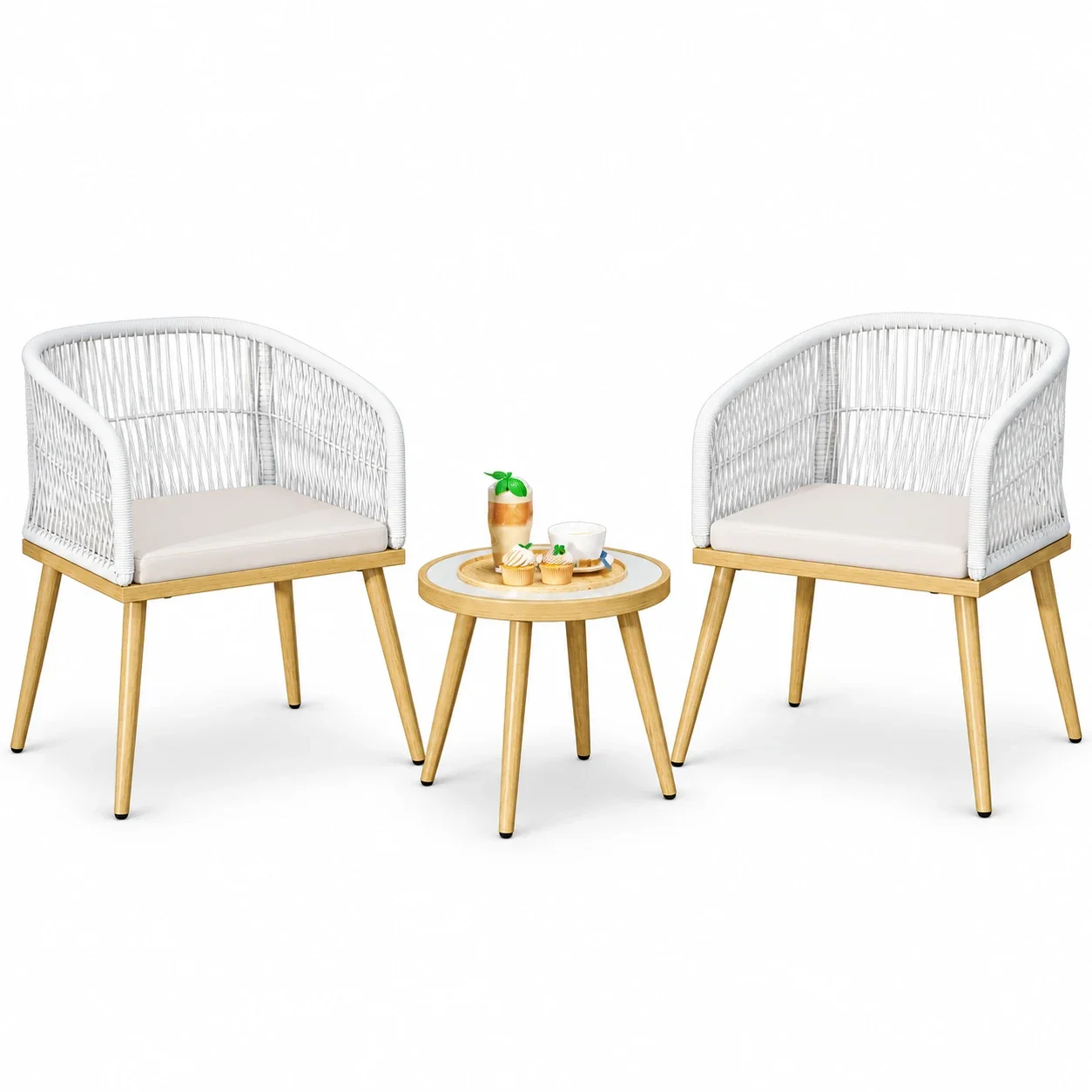 Gymax 3 Pieces Patio Bistro Set Outdoor PE Wicker Conversation Furniture Set