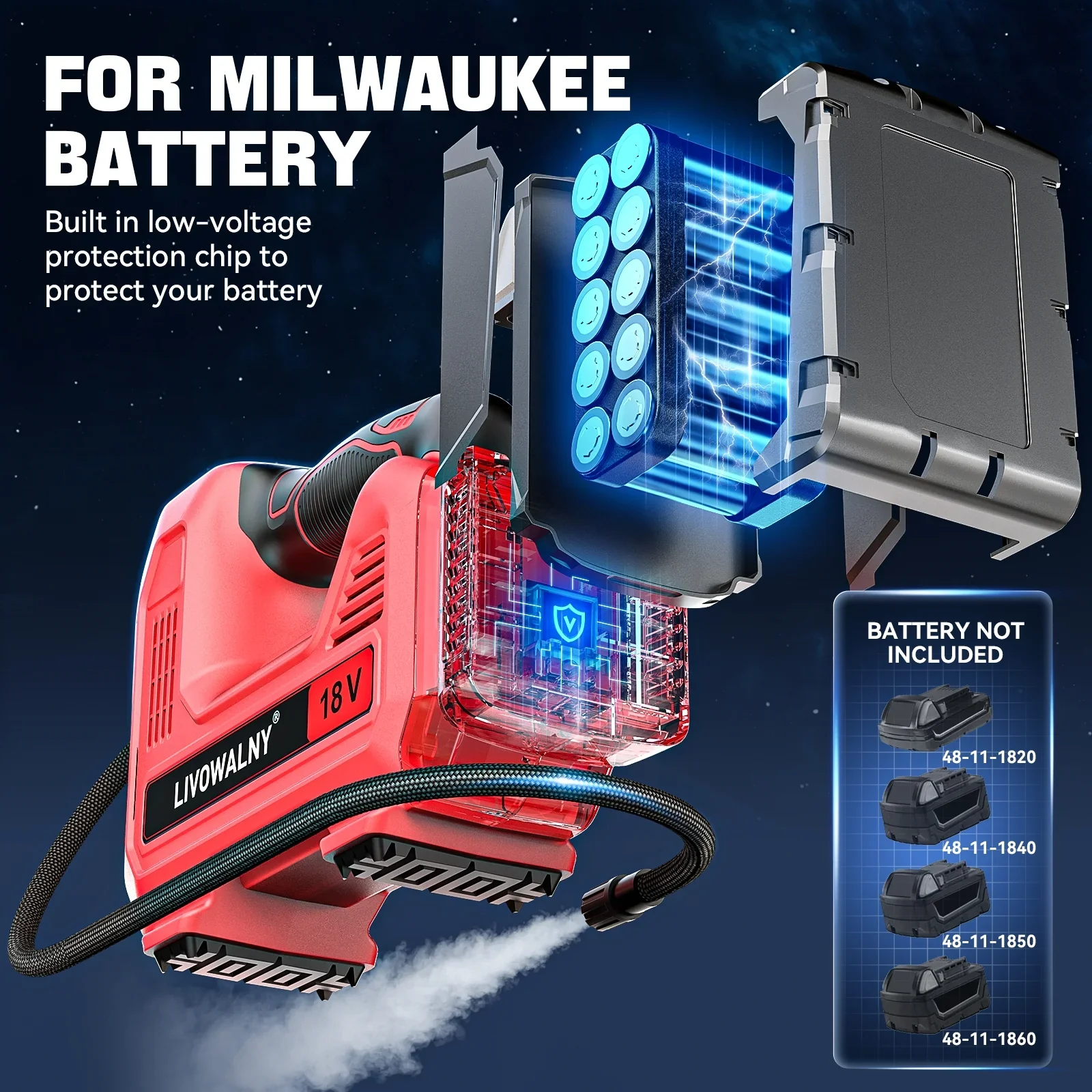 Cordless Digital Tire Inflator with LCD and Multiple Nozzles Tire Inflator for Milwaukee M18 Battery, Portable Air Compressor Auto Tire Pump(Tool Only, NO Battery)
