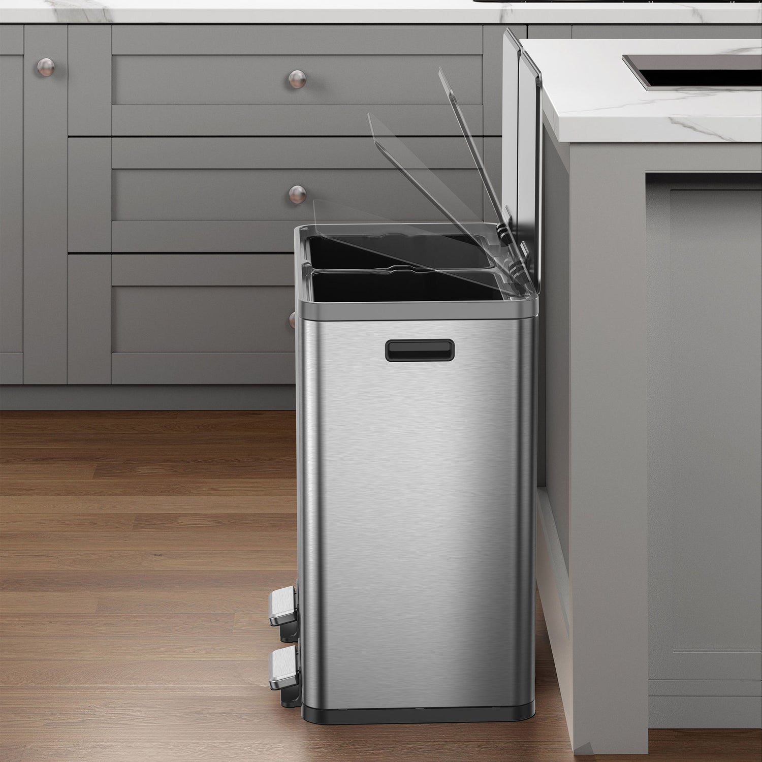 EKO 42L+42L Dual Compartment Stainless Steel Step Can