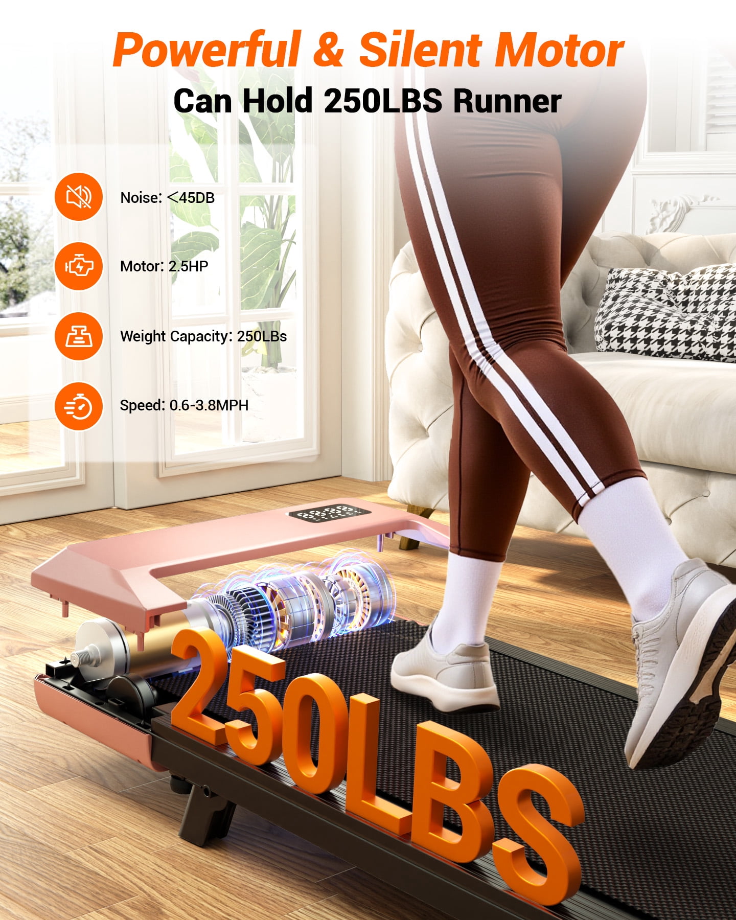 Walking Pad Treadmill with 6% InclineRemote Control,Under Desk Treadmill for Home&Office, Speed Range 0.6~3.8mph, 265 lbs Weight Capacity