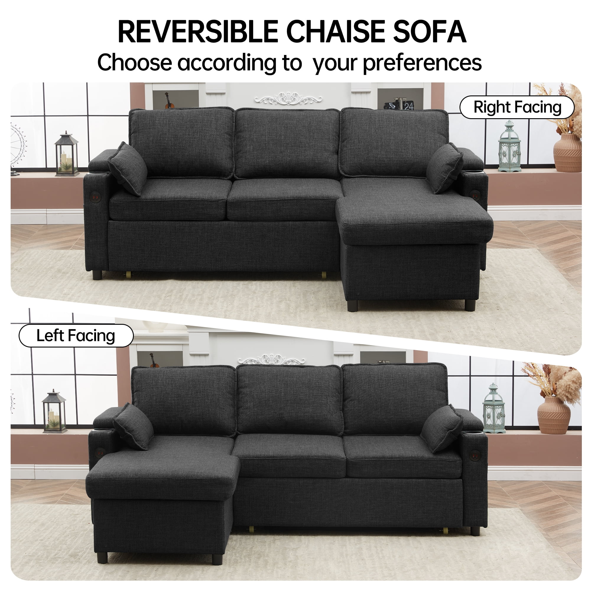 Innumia Sectional Sleeper Sofa with USB Charging - L-Shaped and U-Shaped Options
