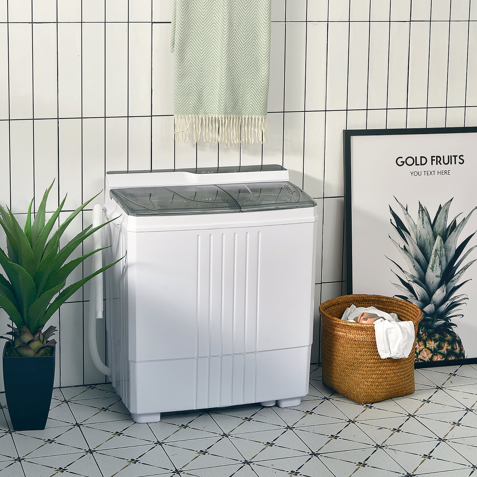 Costway 21 LBS Portable Compact Mini Twin Tub Washing Machine Drain Pump Spinner