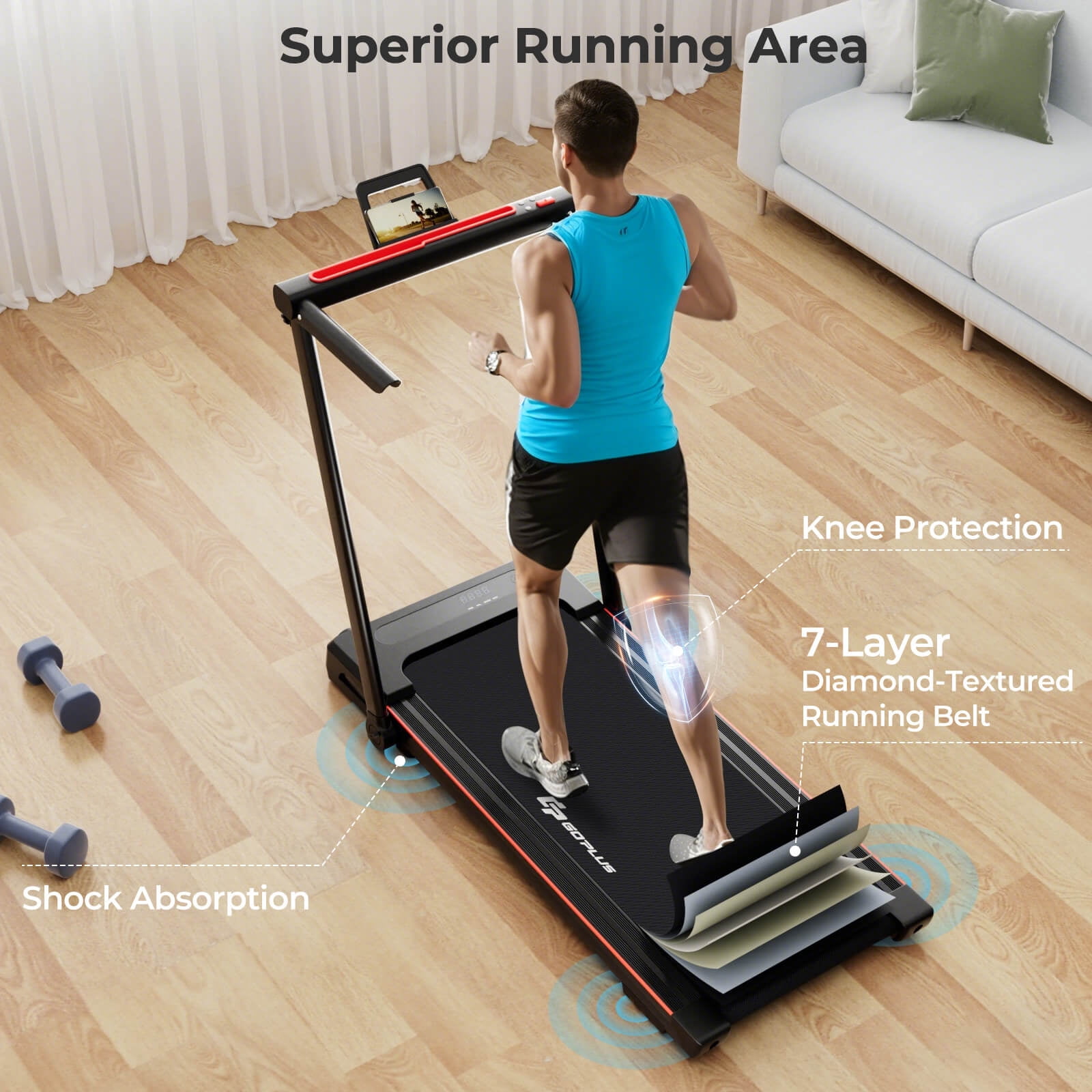Goplus 3-in-1 Foldable Treadmill with Removable Desk Workstation Remote Control Black