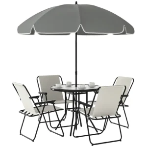 Outsunny Patio Dining Set with Umbrella, Folding Outdoor Patio Set, Cream
