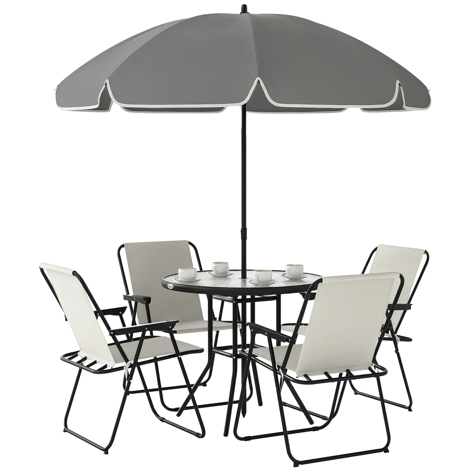 Outsunny Patio Dining Set with Umbrella, Folding Outdoor Patio Set, Cream
