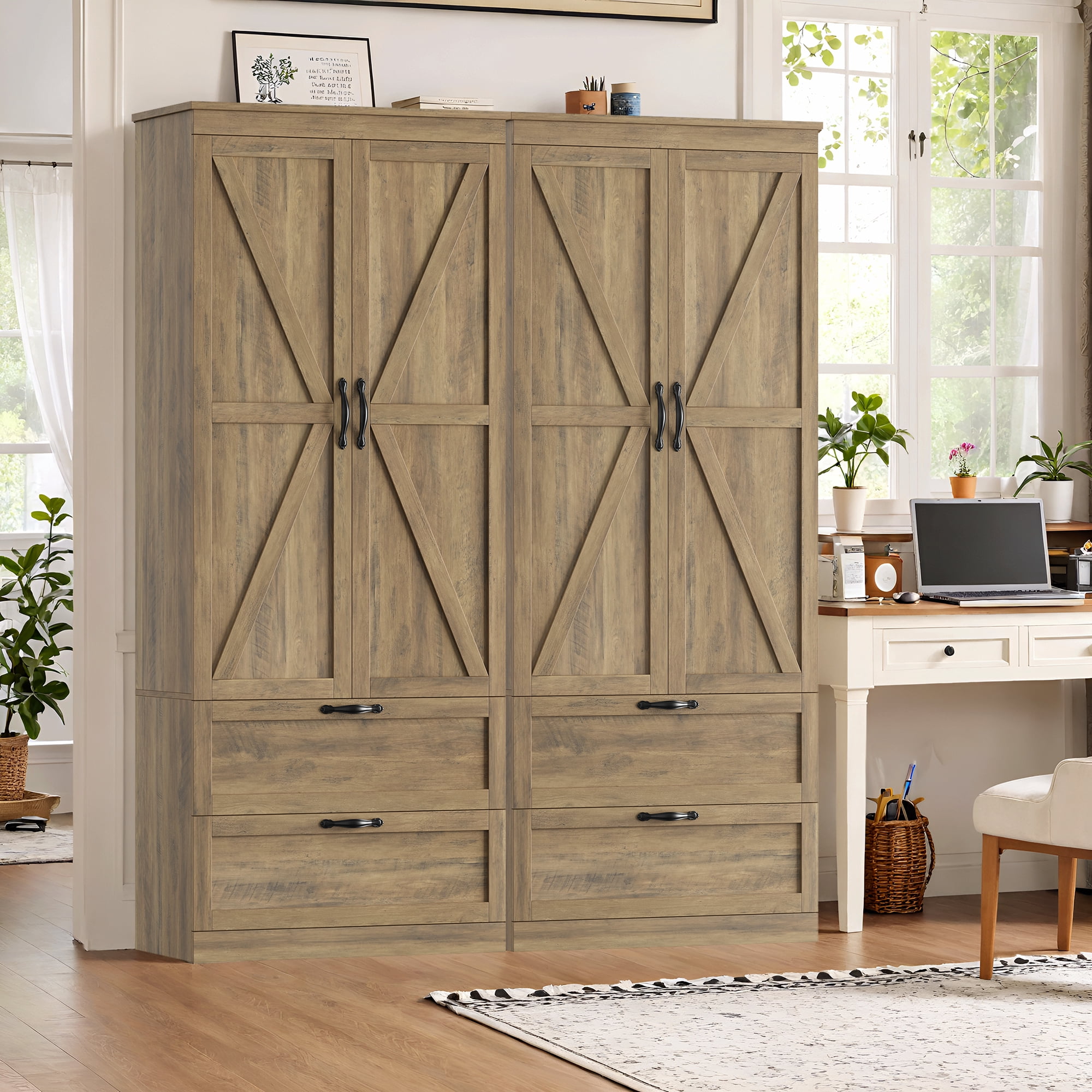 Homfa 70'' Tall Kitchen Pantry with Shelf & Drawer, Farmhouse 2 Door Pantry Storage Cabinet for Dining Room Living Room