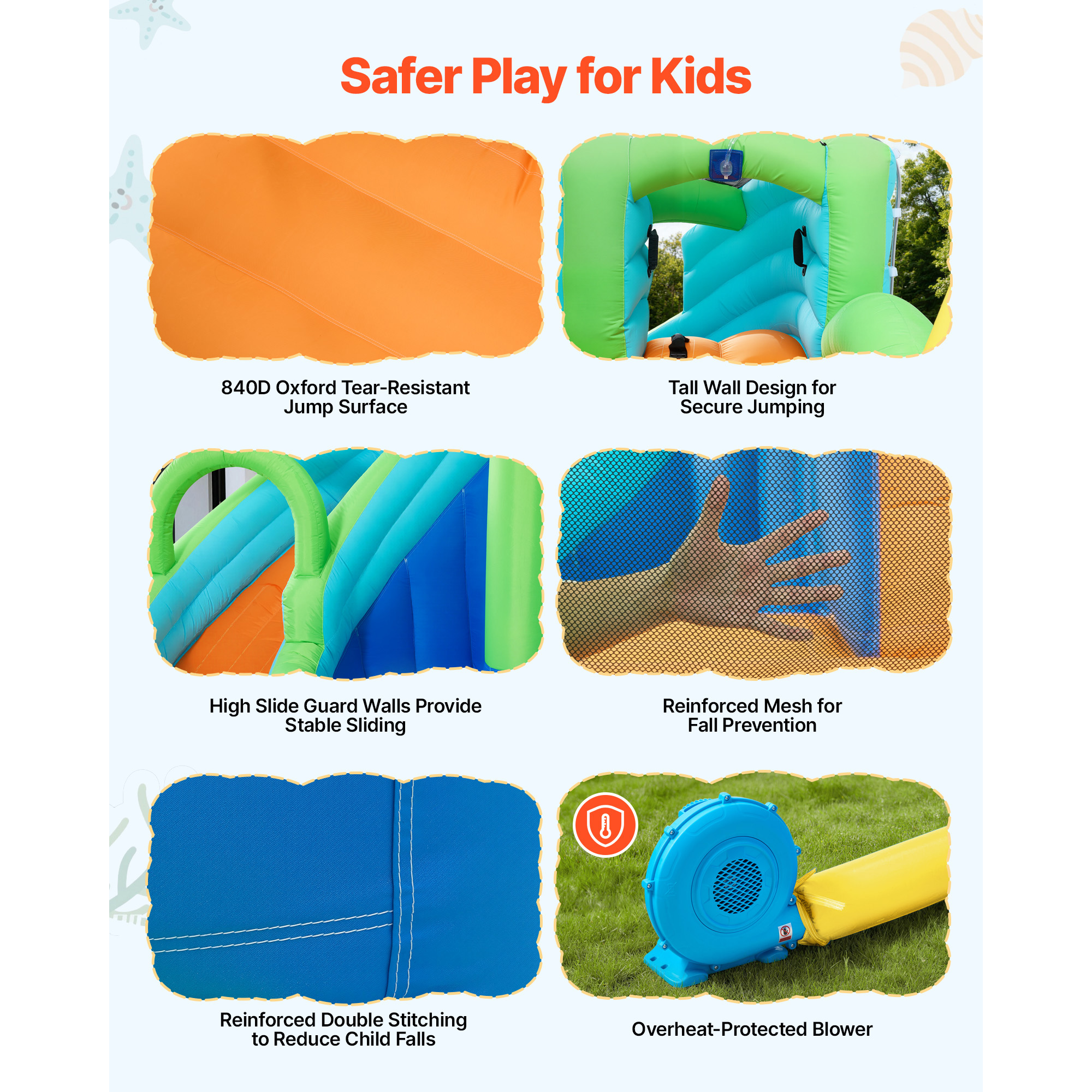 KFFKFF Inflatable Bounce House, 11.3 x 12.3 x 7.0 ft Inflatable Bounce House Water Slide, Bouncer Castle with Castle Bounces, Basketball Hoop, Splash Pool & Water Ring Toss, for 3 to 4 Ages 3 to 8