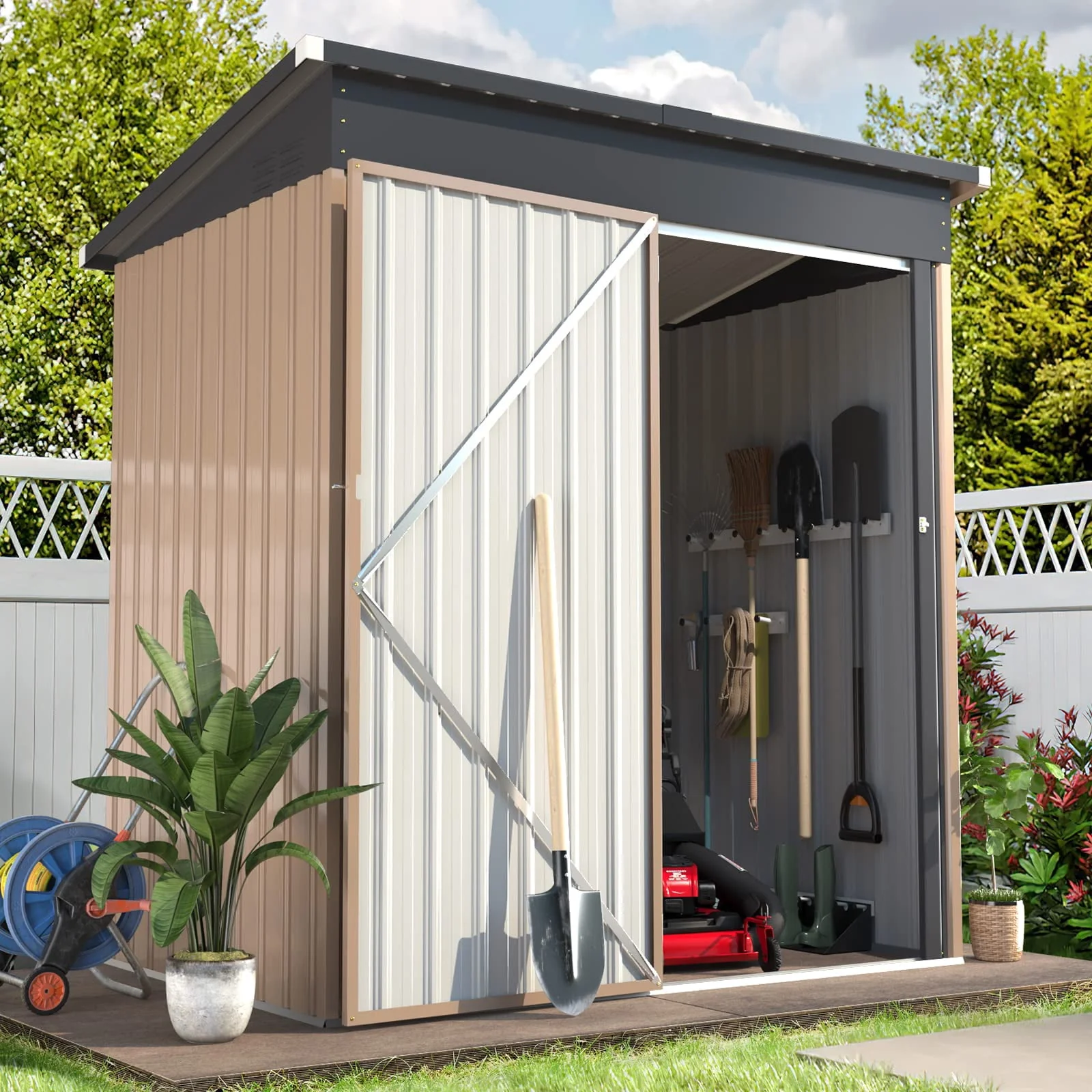 AECOJOY 5 x 3 FT Outdoor Storage Shed with Lockable Door, Metal Cabinet for Patio Garden Backyard in Gray