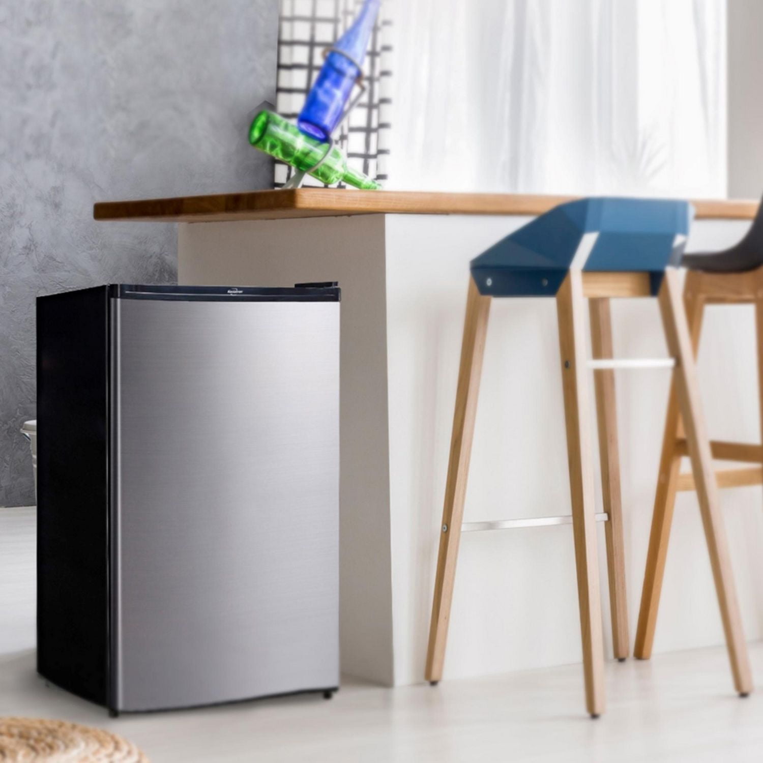 Koolatron Stainless Steel Compact Fridge with Freezer, 4.4 Cu. Ft. Modern Refrigerator for Home & Dorm