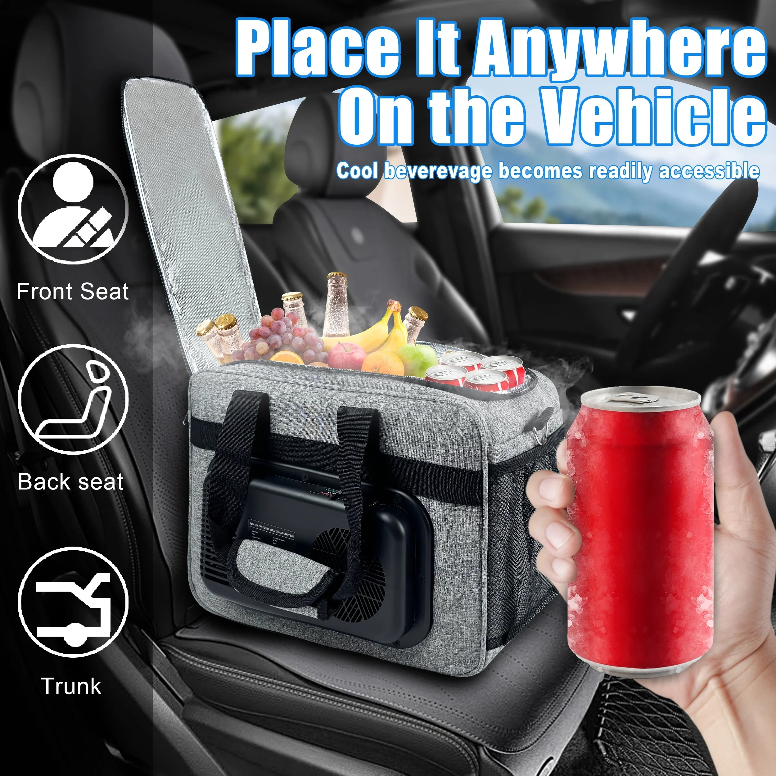 26 Quarts Foldable Portable Cooler & Heater Bag, Powered 12 Volt AC/DC Compatible, Ideal for Vehicle Travel and Outdoor Use-25L Gray-
