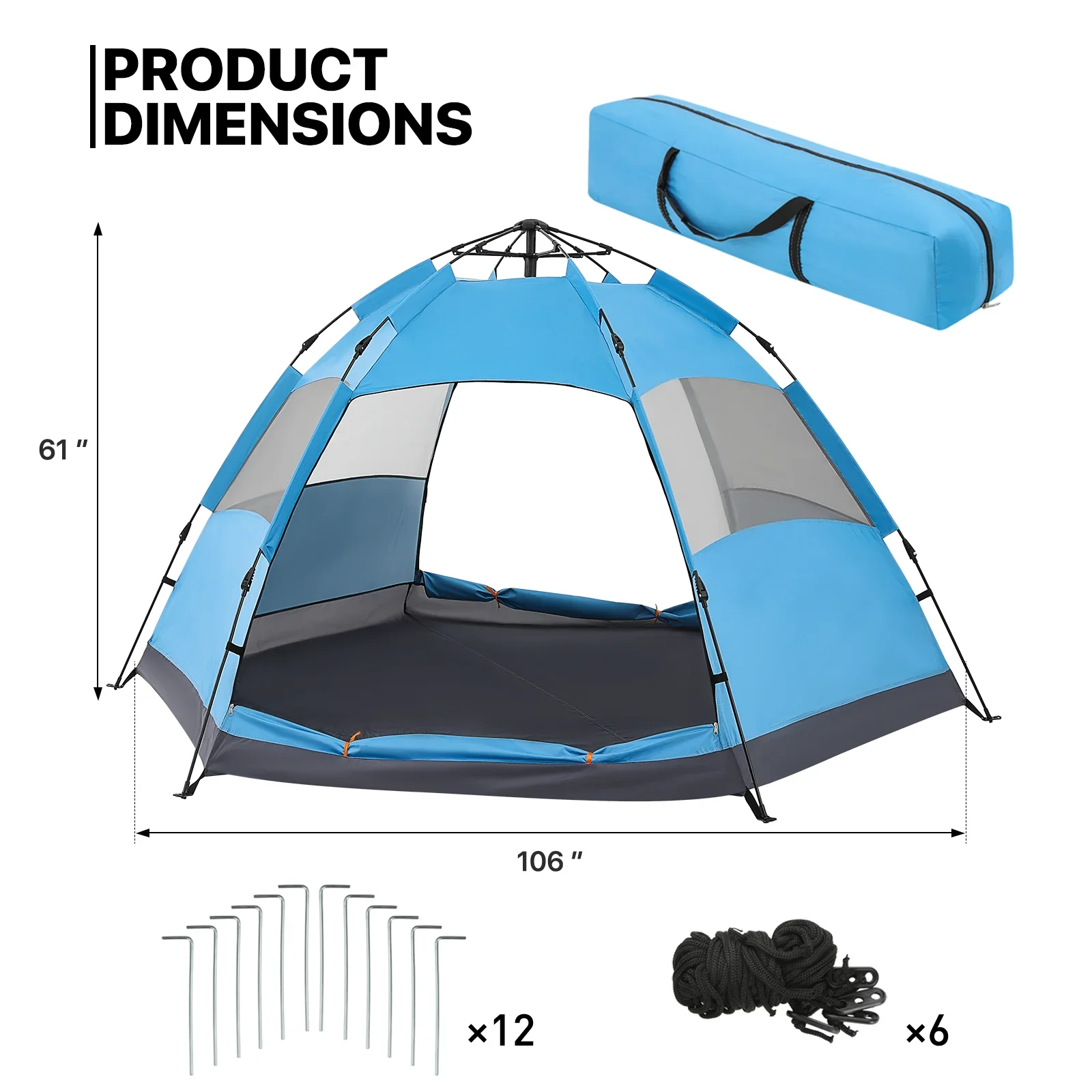 MADOG Set of 3 Camping Tent + Chairs, 4 Person Dome Tent and 2 Foldable Camping Chairs Combo with Cooler Bag and Cup Holder for Backpacking Hiking Traveling, Blue