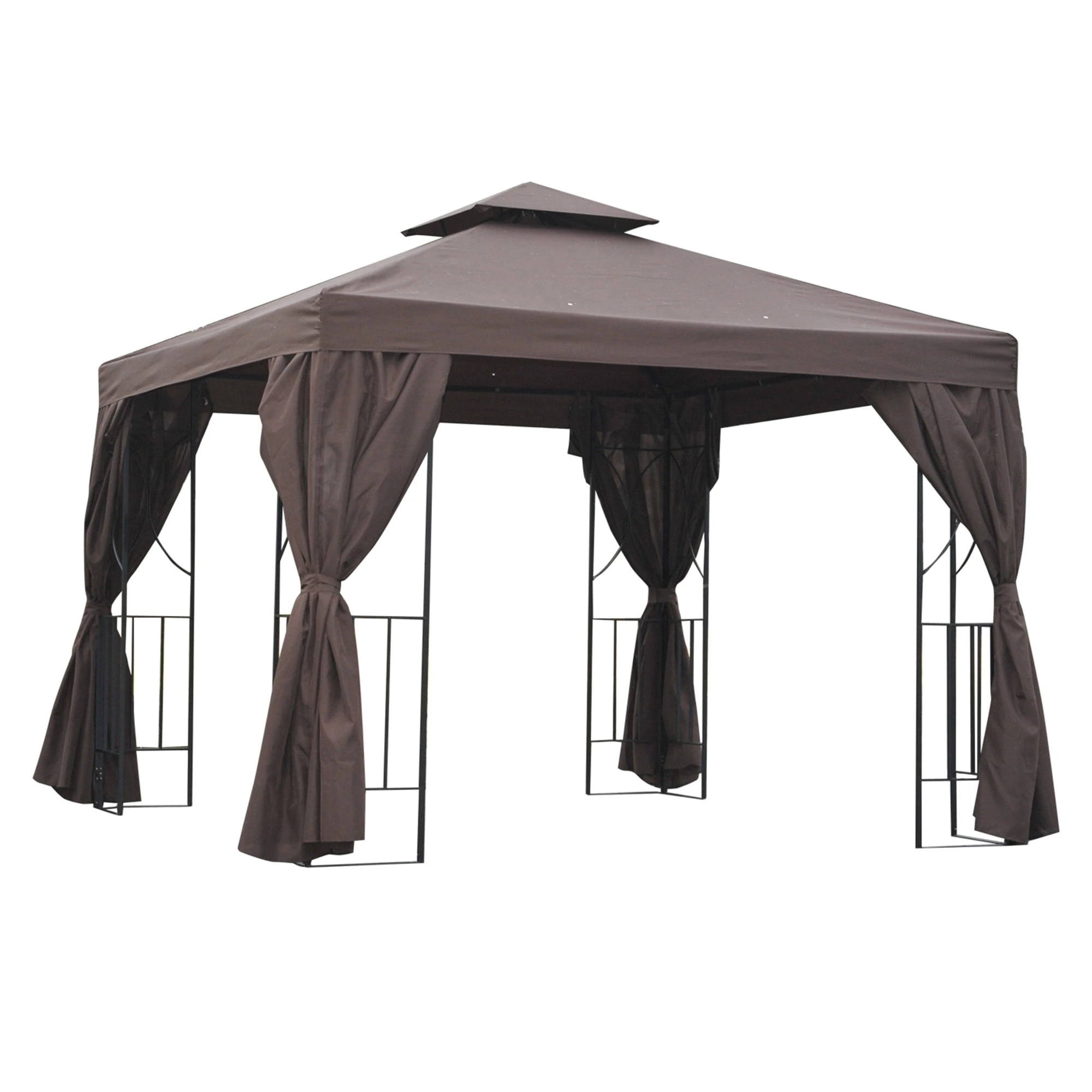Outsunny 10' x 10' Patio Gazebo Outdoor, Canopy Shelter with Double-tier Roof, Pavilion Sidewalls for Garden Events