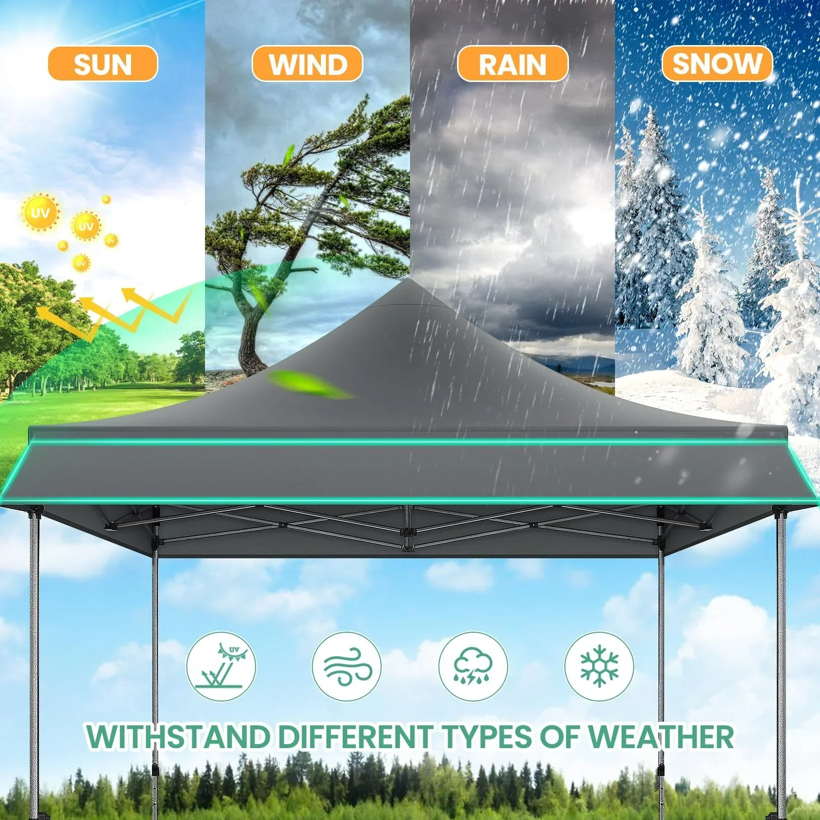 COBIZI 10x20 Pop Up Canopy Heavy Duty Party Tent with Removable Awning and Sidewalls,Easy Up Outdoor Wedding Canopy,Gazebo All Season Windproof&Waterproof with Roller Bag UPF 50+,Black