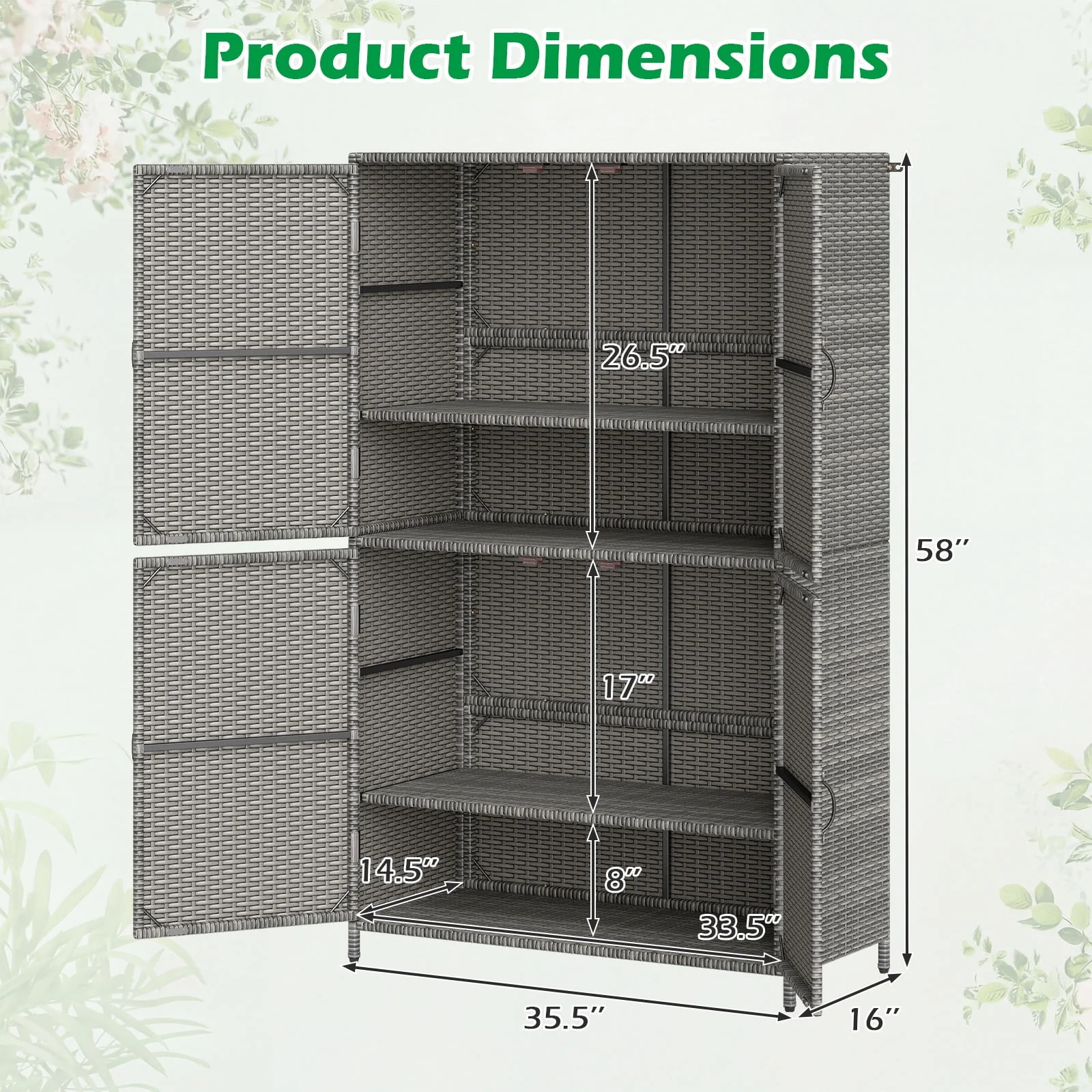 Costway Outdoor Storage Cabinet with Adjustable Shelves & Anti-Toppling Device for Garden Mix Gray