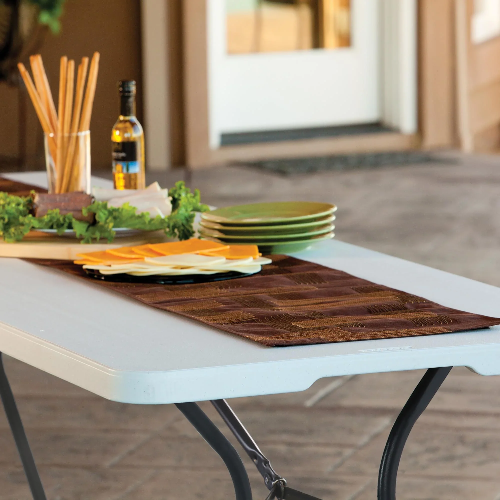 Lifetime 8 Foot Fold-in-Half Rectangle Table, Indoor/Outdoor Commercial Grade, White Granite (280270)