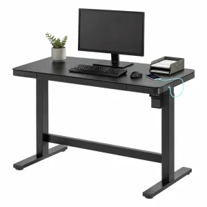 Tresanti Tessa 119.4 cm (47 in.) Adjustable Height Desk with LED Lighting, Black