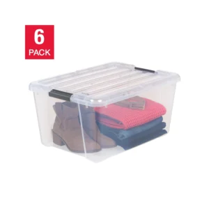 IRIS 45QT Clear Storage Bin with Buckles, 6-pack
