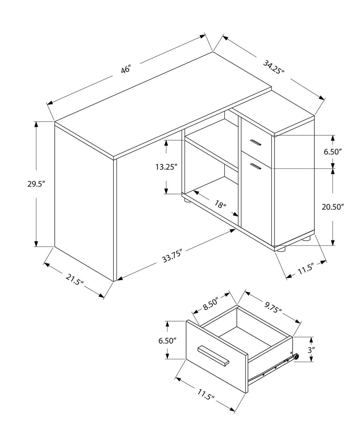 Monarch Specialties Computer Desk, Home Office, Corner, Storage Drawers, 46"l, L Shape, Work, Laptop, Laminate, White, Contemporary, Modern