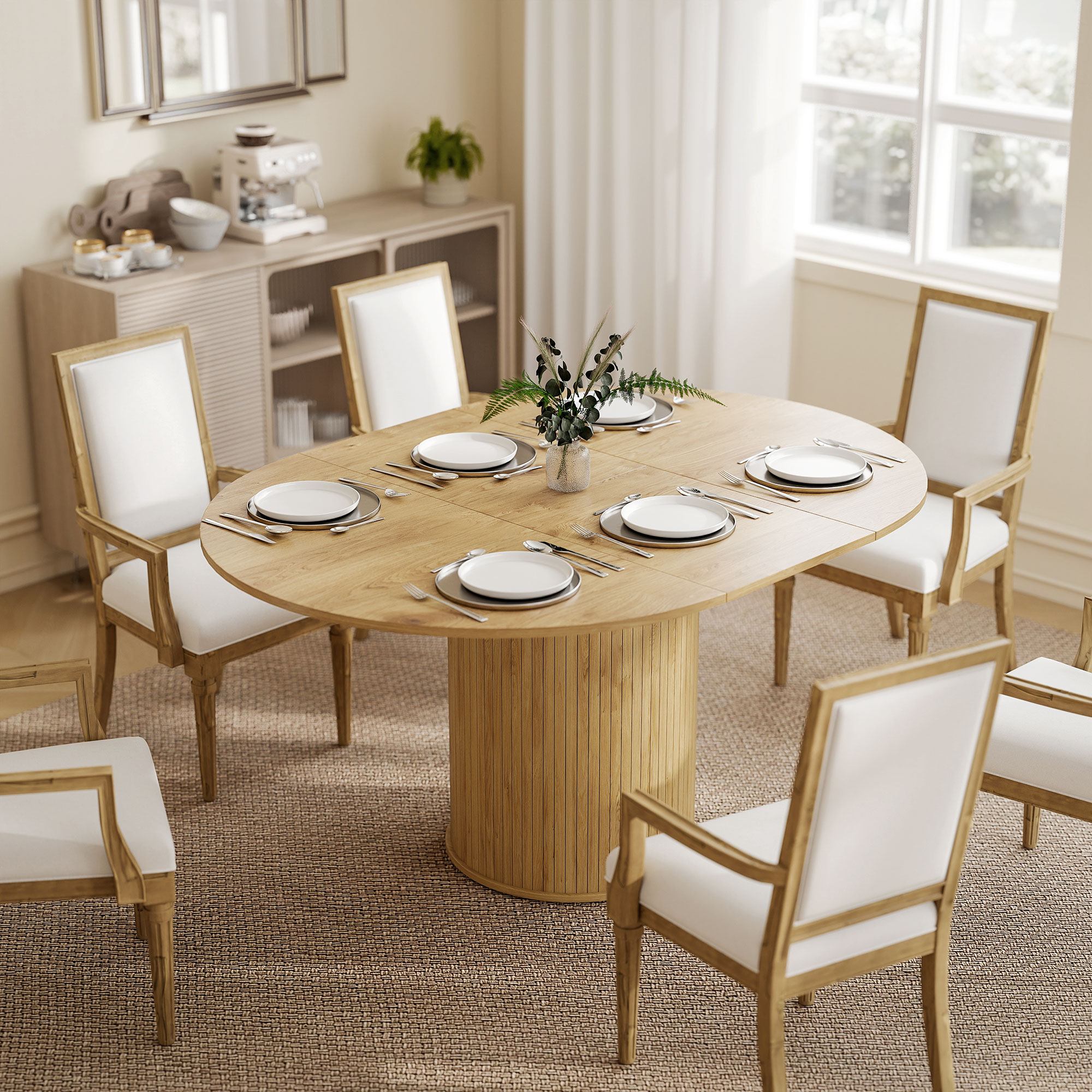 HOMCOM Extendable Dining Table 43.5"-59" Farmhouse Kitchen Table Natural