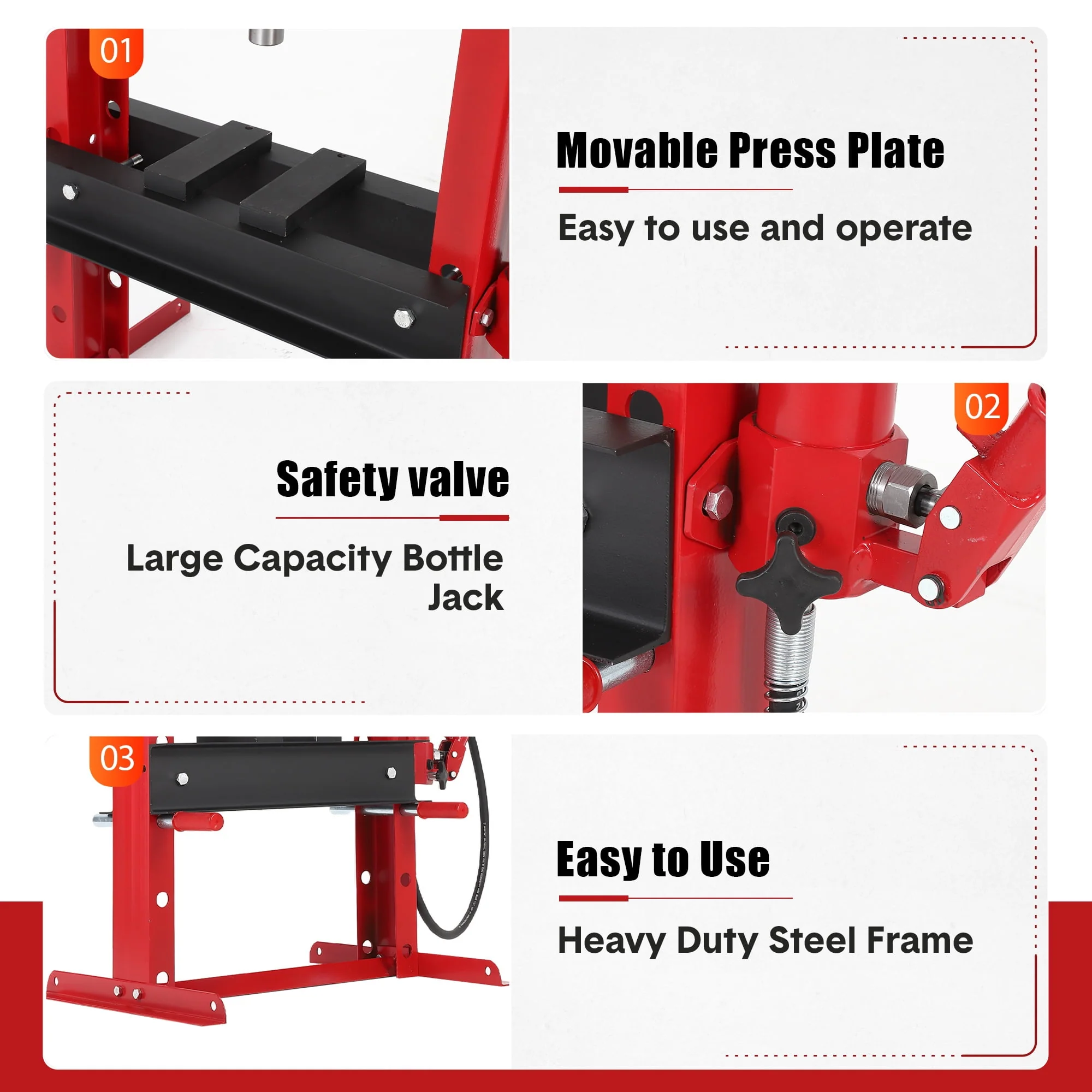 10 Ton Hydraulic Press, Heavy-Duty Adjustable H-Frame Garage Floor Shop Press with Stamping Plates to Straighten Bend or Press Parts, for Straightening/Automotive Repair/Garage Use
