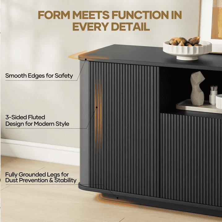 MARNUR Fluted TV Stand for TVs up to 65", 55" Modern Media Console with 3-Sided Fluted Design, Push-to-Open Doors for Living Room