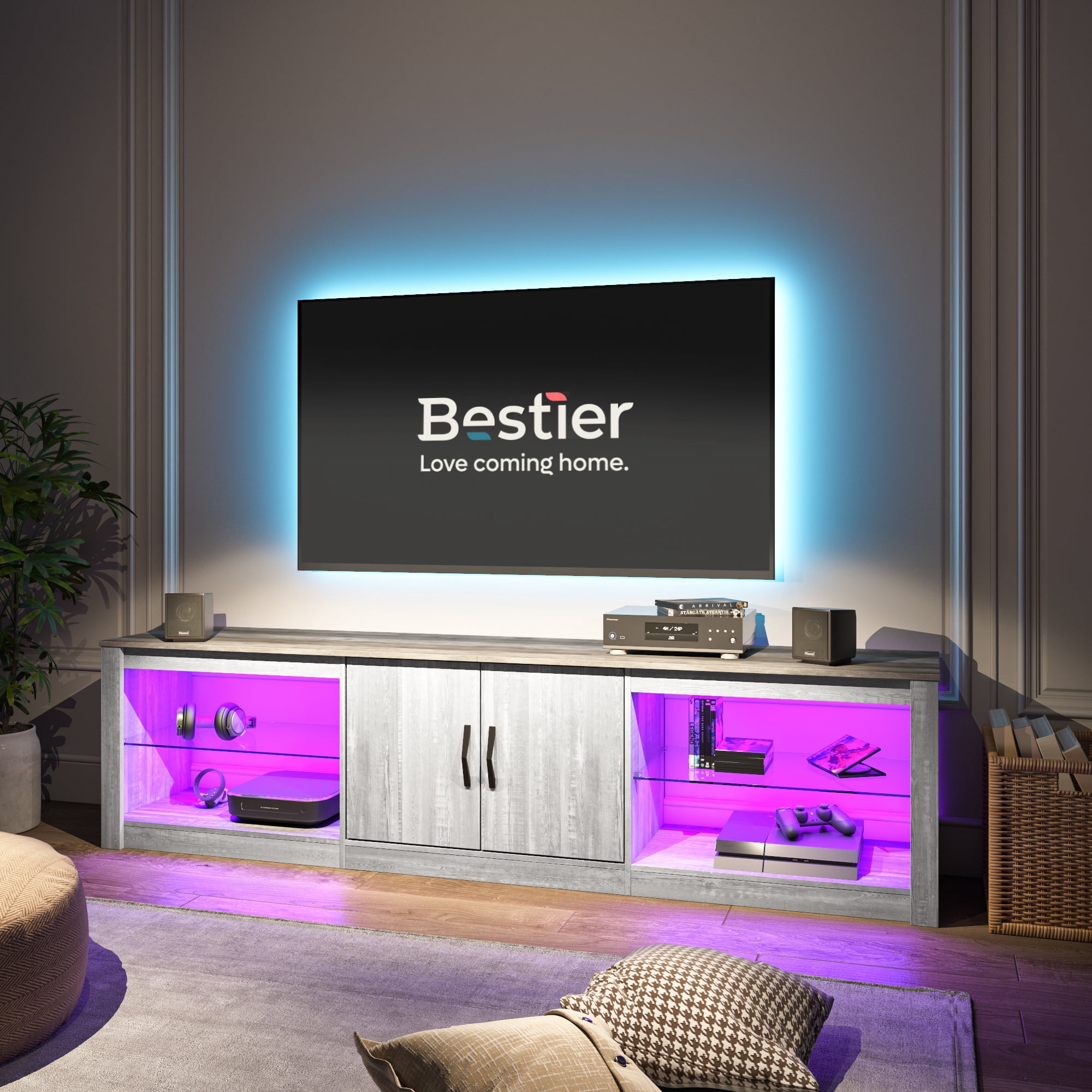 Bestier 70" Modern LED TV Stand for TVs up to 75" TV Cabinet for Living Room