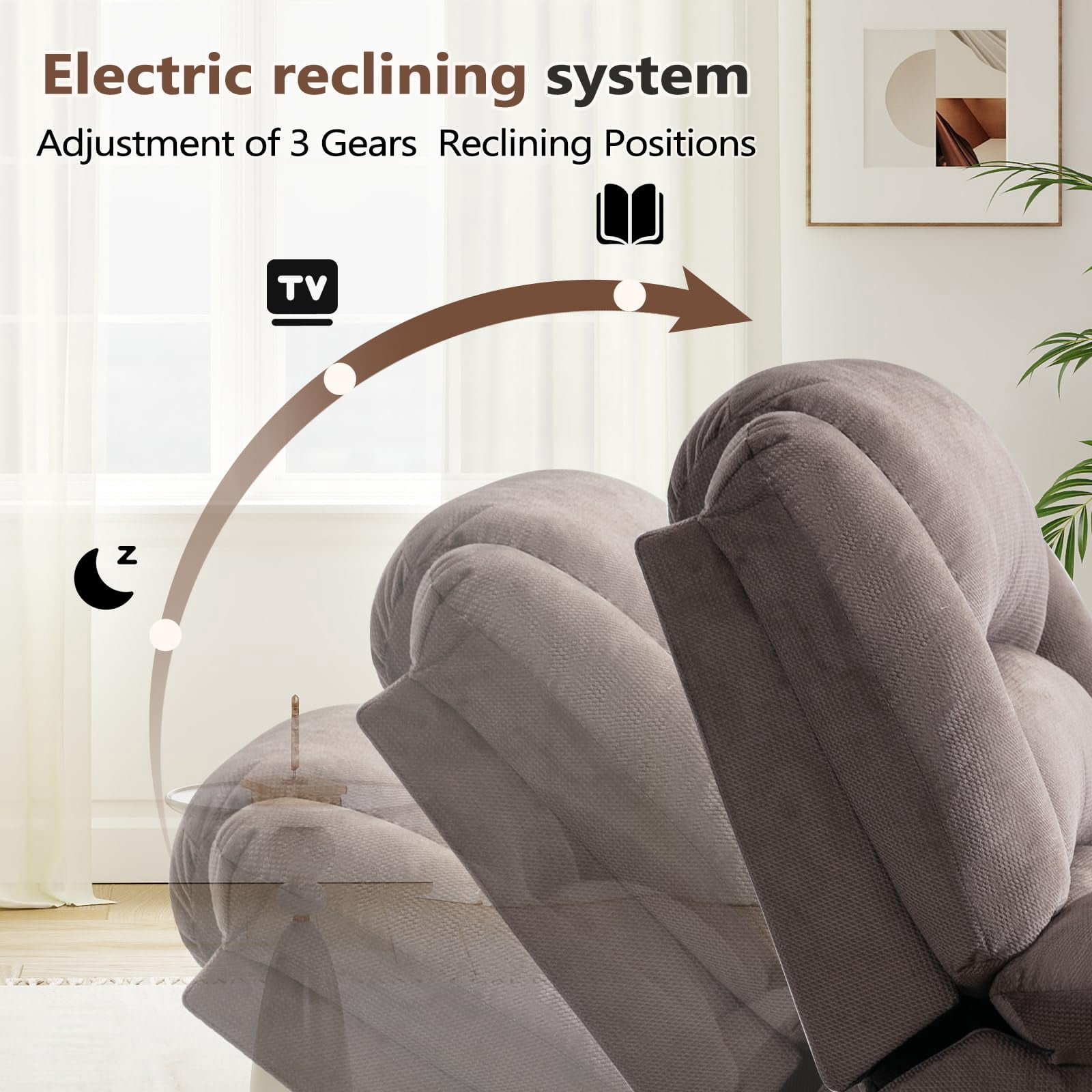 Bonzy Home Power Recliner Chair, Fabric Electric Reclining Chair with Overstuffed Cushion and Back, Comfy Oversized Recliners for Living Room, Bedroom, Adults