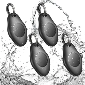 [4 Pack] AirTag Holder Keychain, IPX7 Waterproof Protective Air Tag Holder, Dropproof AirTag Keychain Cover, Full-Body Shockproof, Anti-Scratch, AirTag Case for Keys, Black